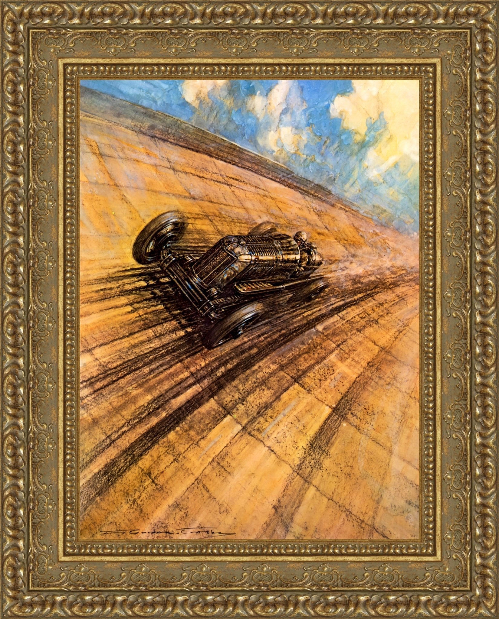 Gwenda Stewart’s Ten Mile Record at 137.1 mph by F. Gordon Crosby — Framed Giclee Canvas Print | Canvas Classics