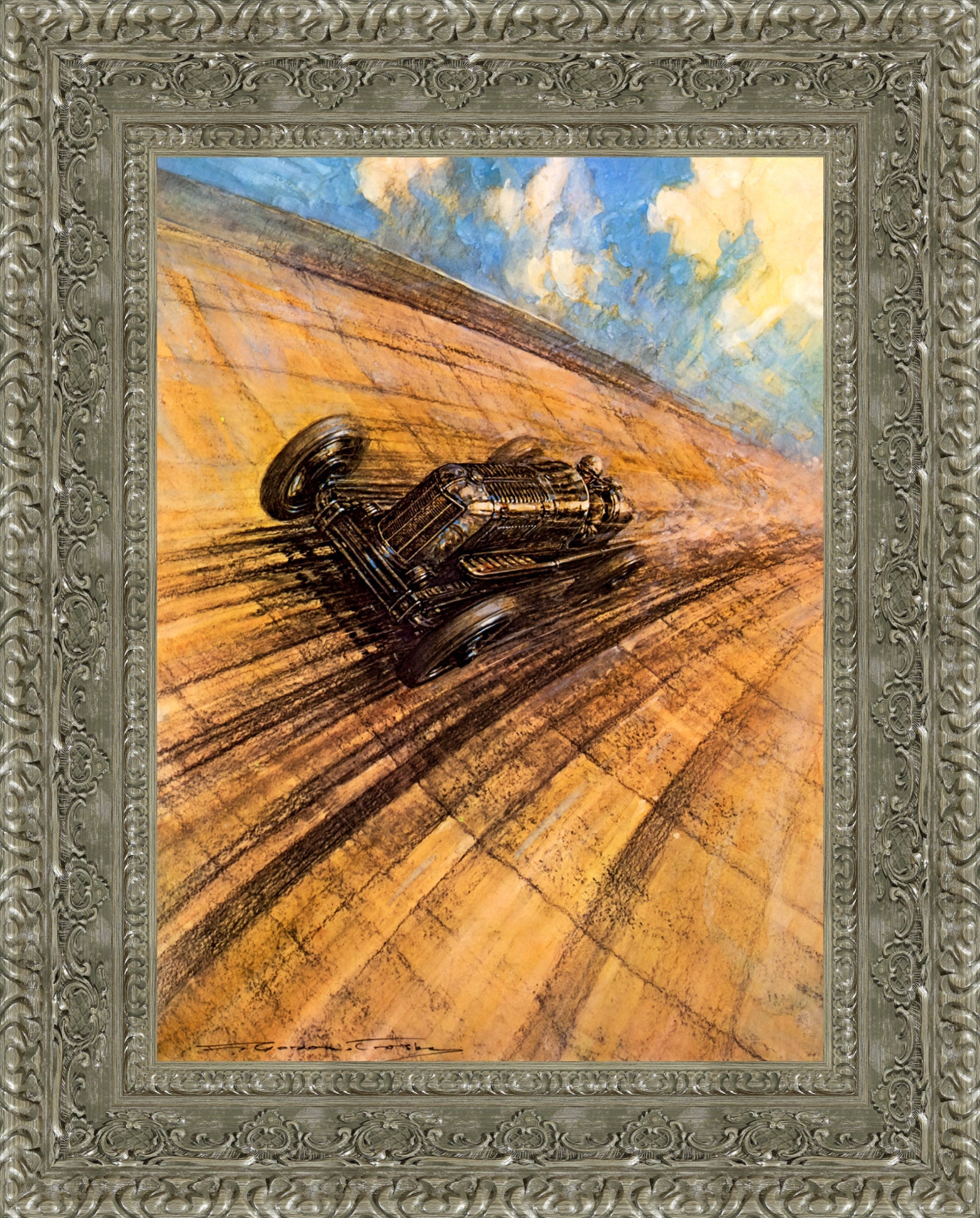 Gwenda Stewart’s Ten Mile Record at 137.1 mph by F. Gordon Crosby — Framed Giclee Canvas Print | Canvas Classics