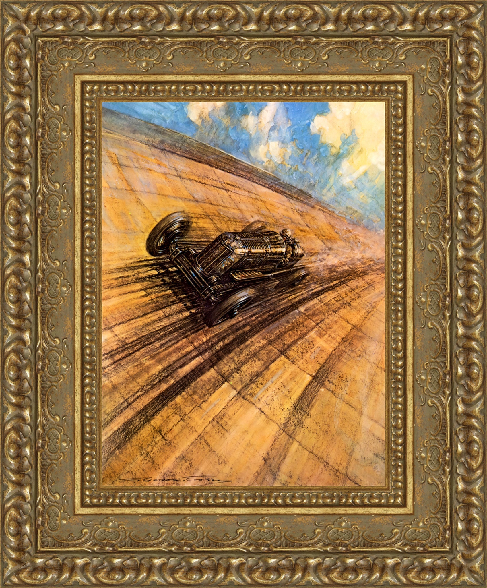 Gwenda Stewart’s Ten Mile Record at 137.1 mph by F. Gordon Crosby — Framed Giclee Canvas Print | Canvas Classics