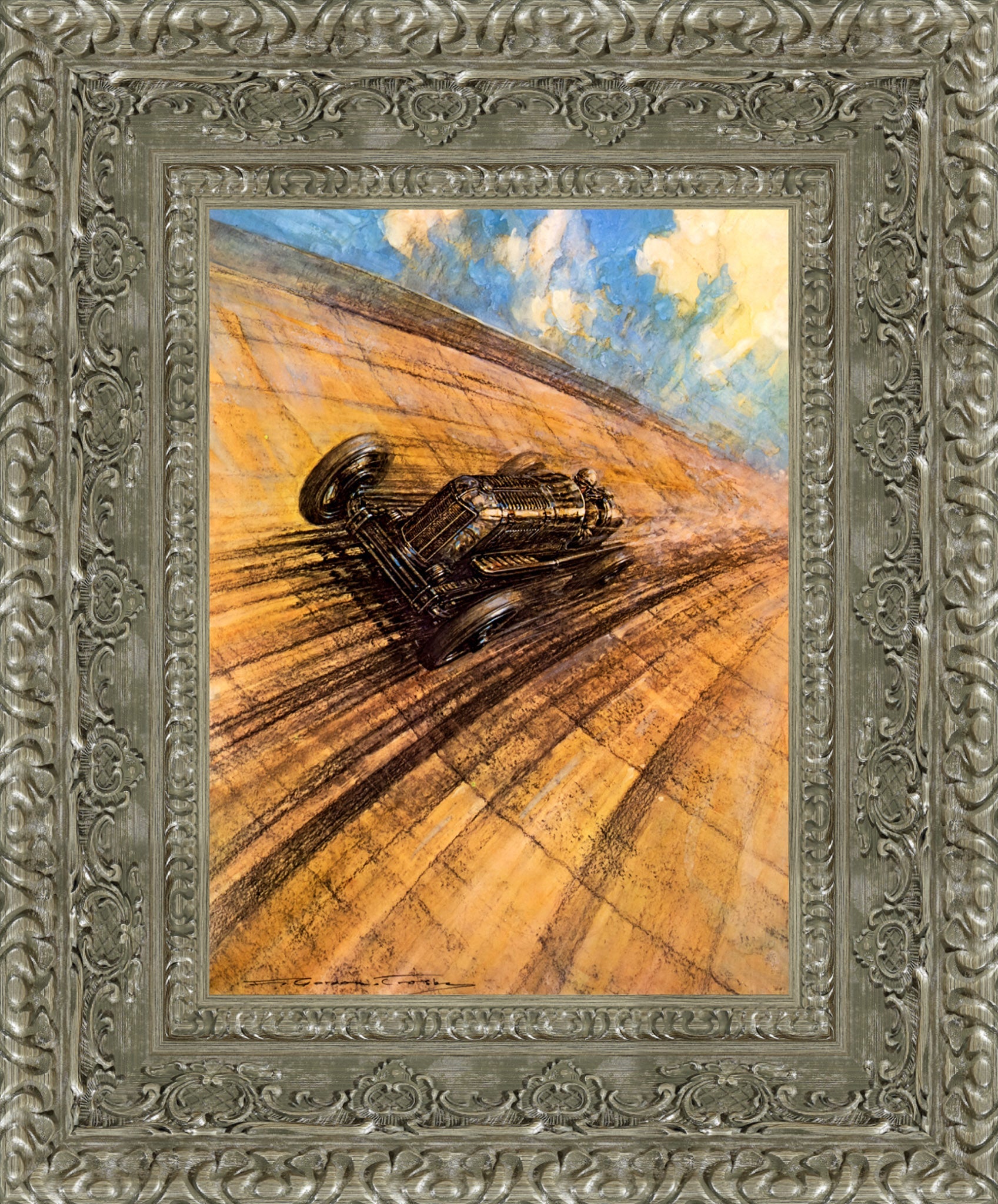 Gwenda Stewart’s Ten Mile Record at 137.1 mph by F. Gordon Crosby — Framed Giclee Canvas Print | Canvas Classics