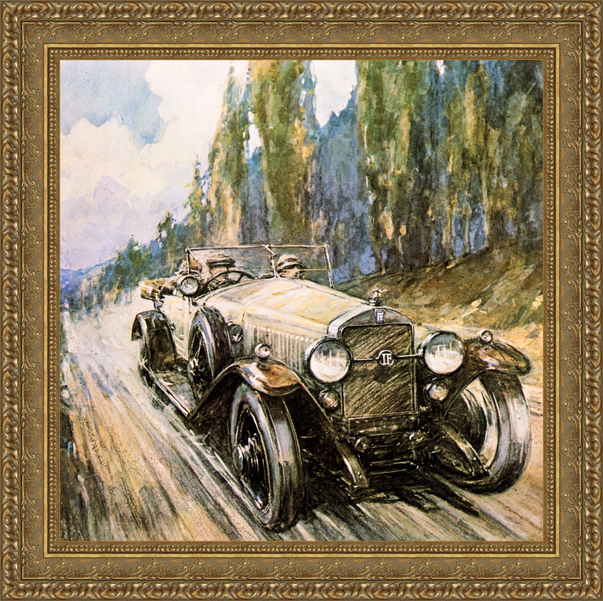 Isotta Fraschini Open Tourer by F. Gordon Crosby — Framed Giclee Canvas Print | Canvas Classics
