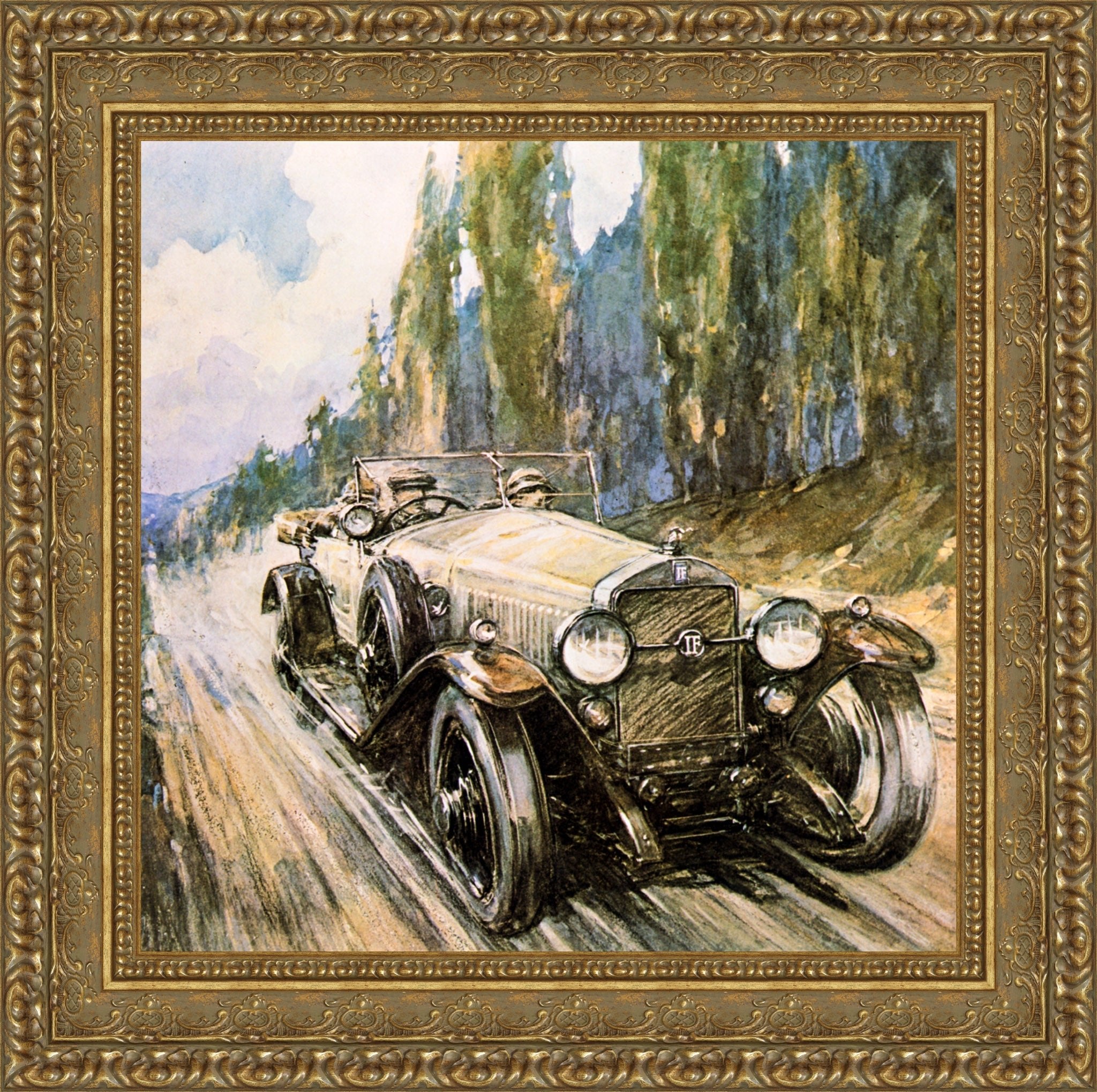 Isotta Fraschini Open Tourer by F. Gordon Crosby — Framed Giclee Canvas Print | Canvas Classics