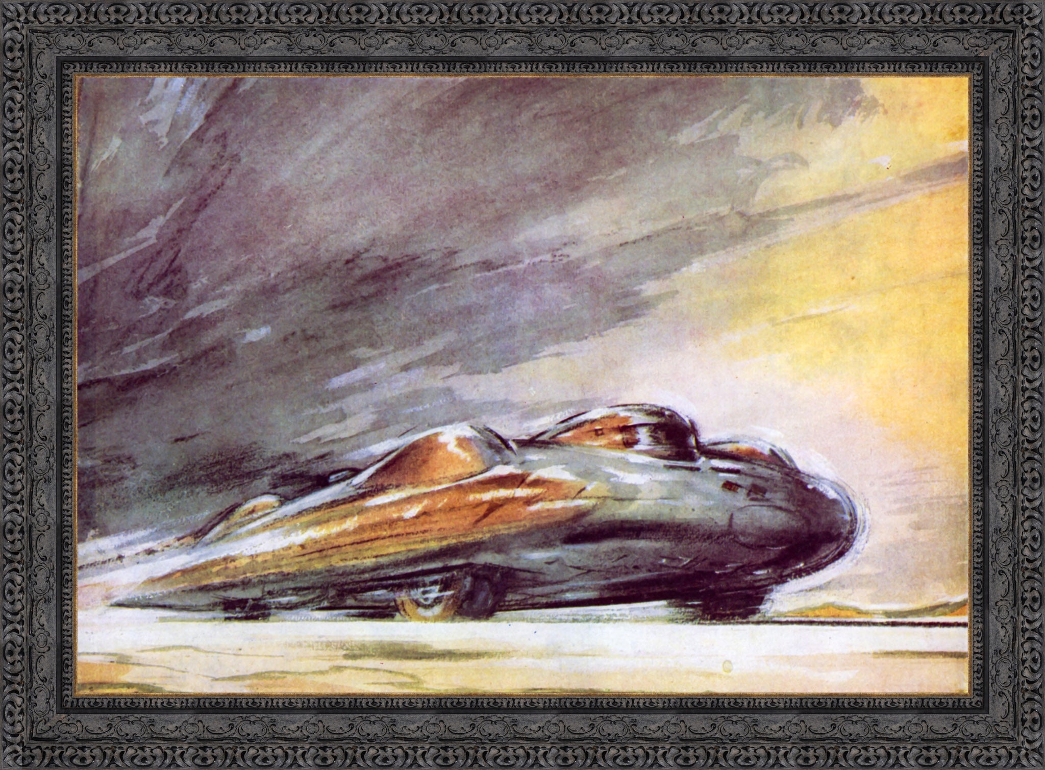 John Cobb’s Railton Breaking Record at 394mph, Utah by F. Gordon Crosby — Framed Giclee Canvas Print | Canvas Classics