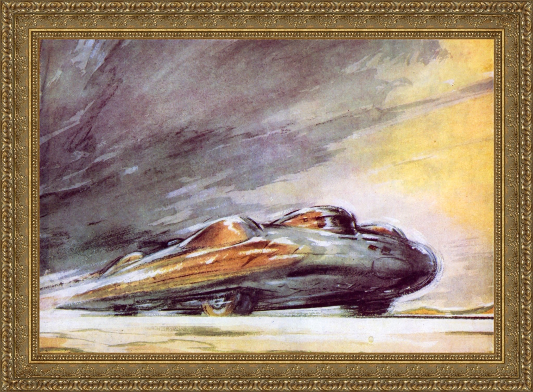 John Cobb’s Railton Breaking Record at 394mph, Utah by F. Gordon Crosby — Framed Giclee Canvas Print | Canvas Classics