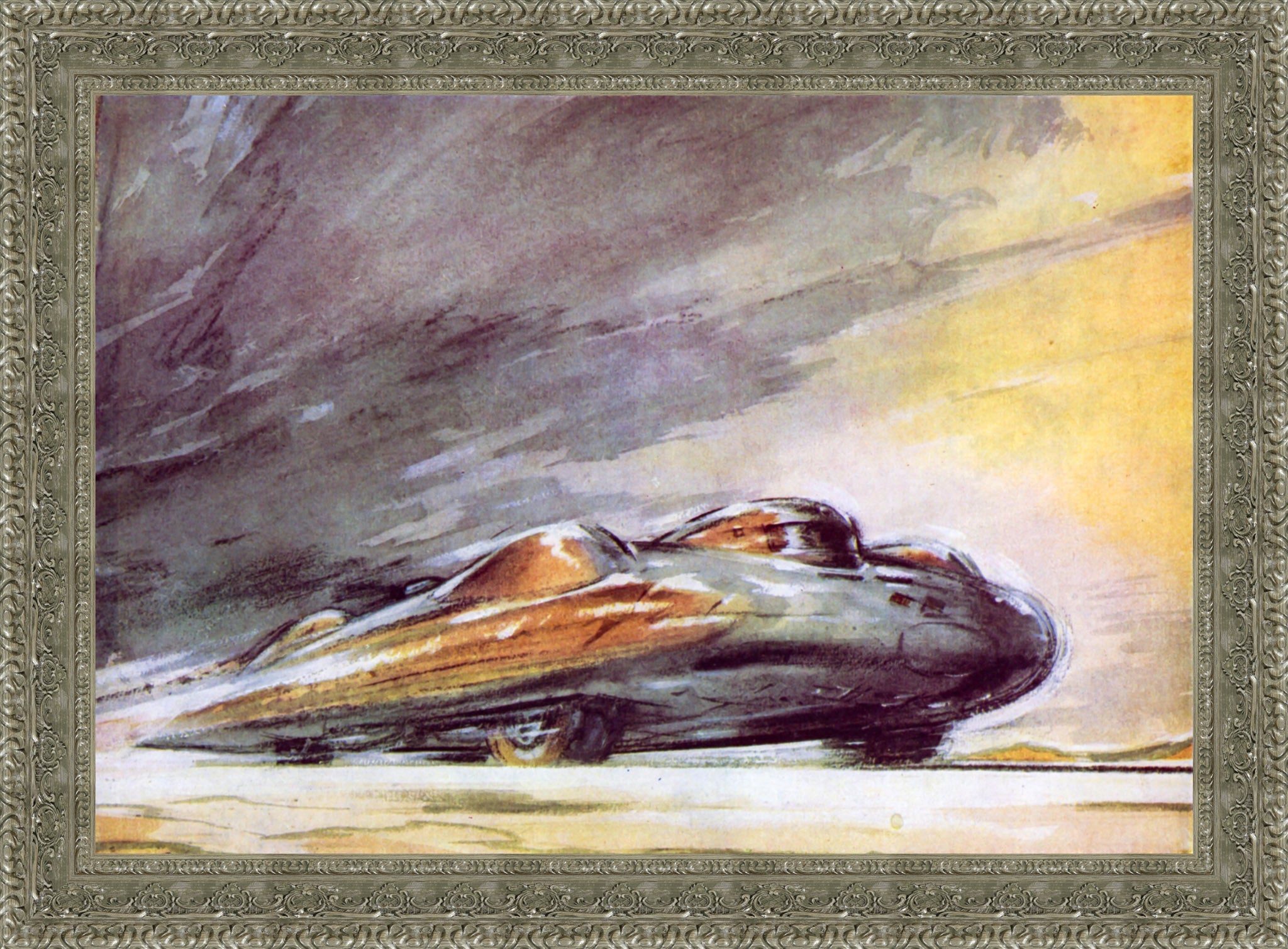 John Cobb’s Railton Breaking Record at 394mph, Utah by F. Gordon Crosby — Framed Giclee Canvas Print | Canvas Classics