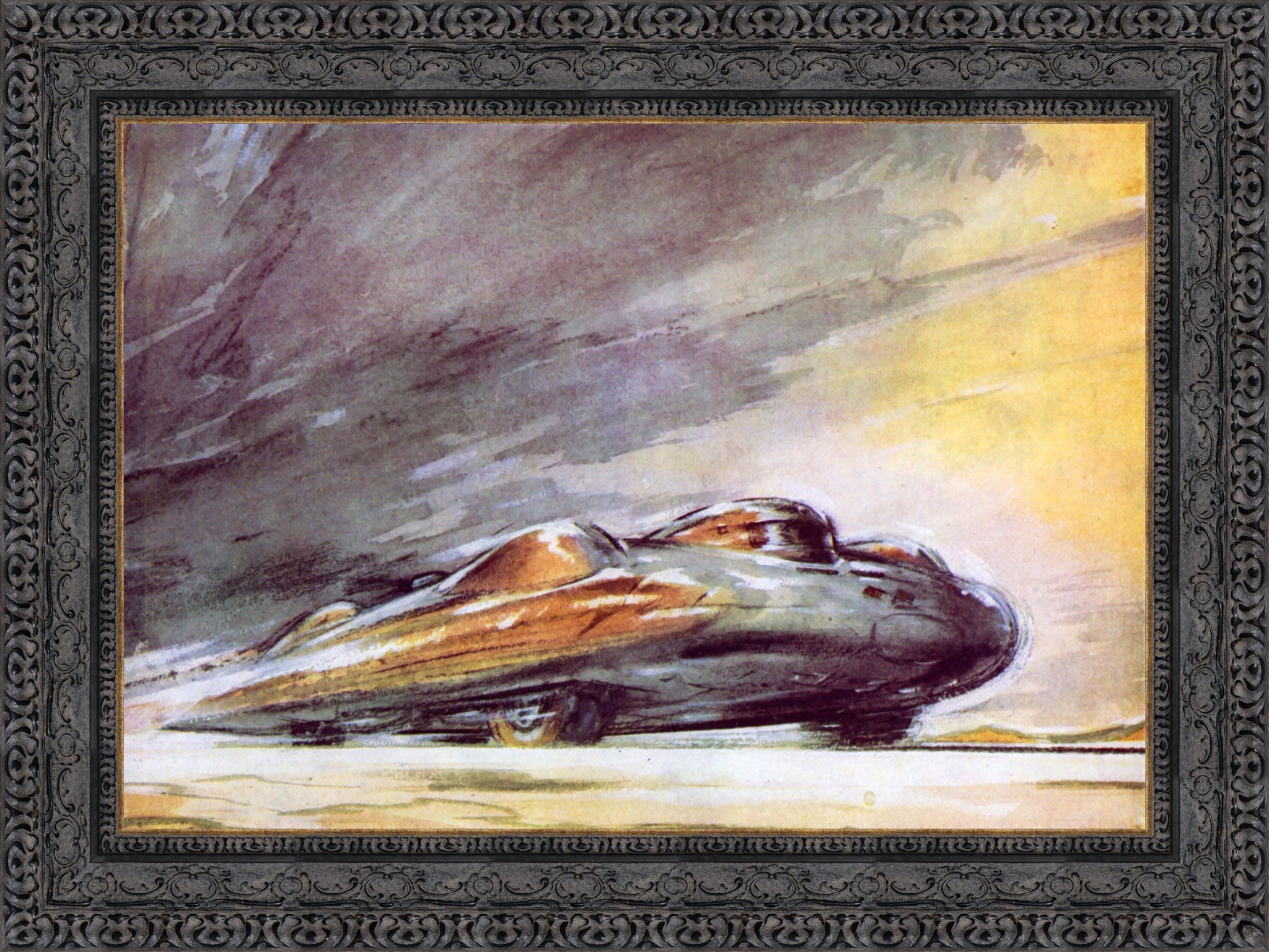 John Cobb’s Railton Breaking Record at 394mph, Utah by F. Gordon Crosby — Framed Giclee Canvas Print | Canvas Classics