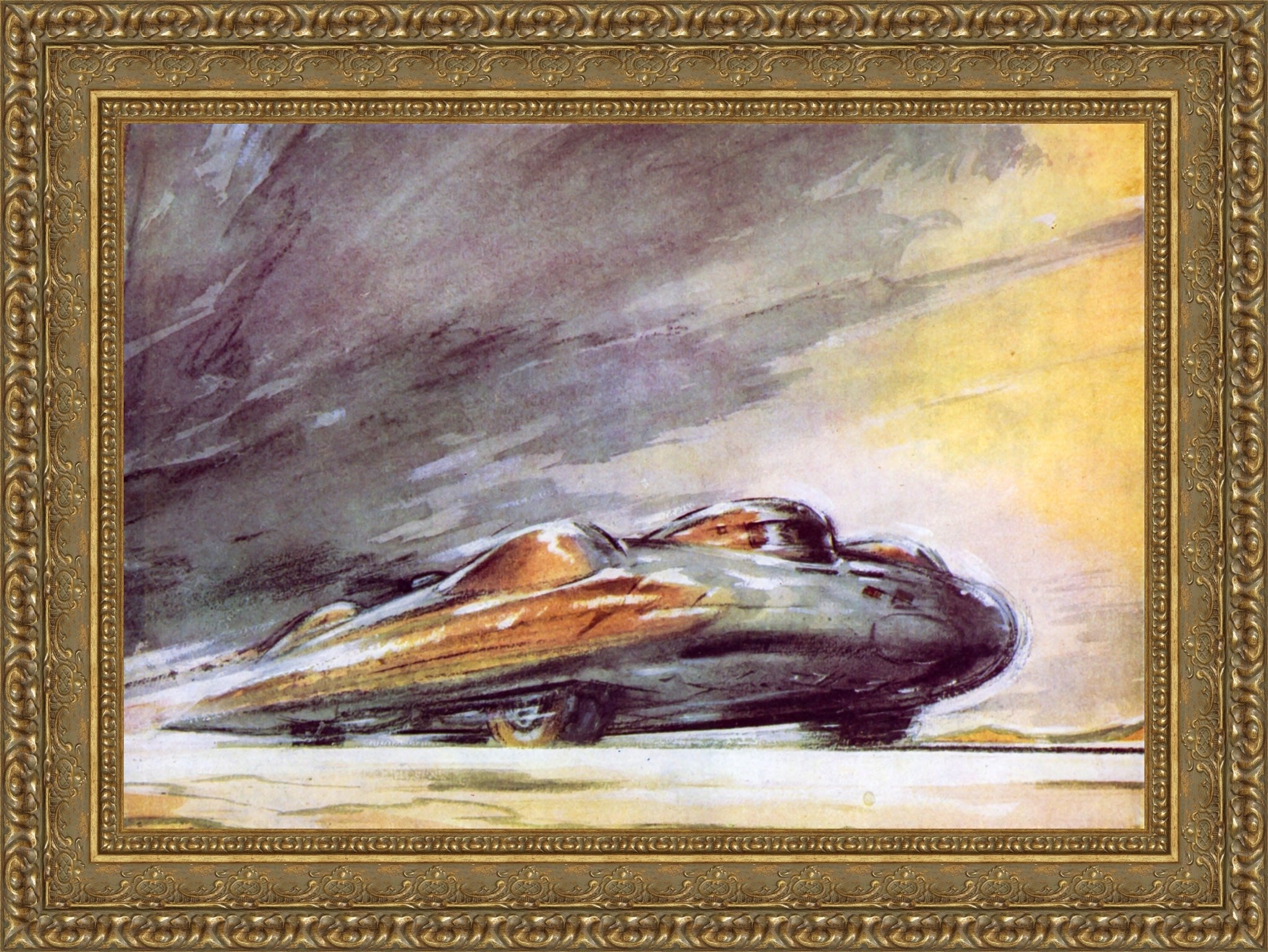 John Cobb’s Railton Breaking Record at 394mph, Utah by F. Gordon Crosby — Framed Giclee Canvas Print | Canvas Classics