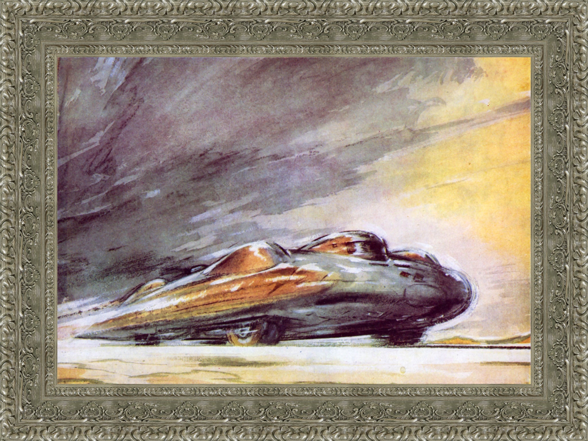 John Cobb’s Railton Breaking Record at 394mph, Utah by F. Gordon Crosby — Framed Giclee Canvas Print | Canvas Classics