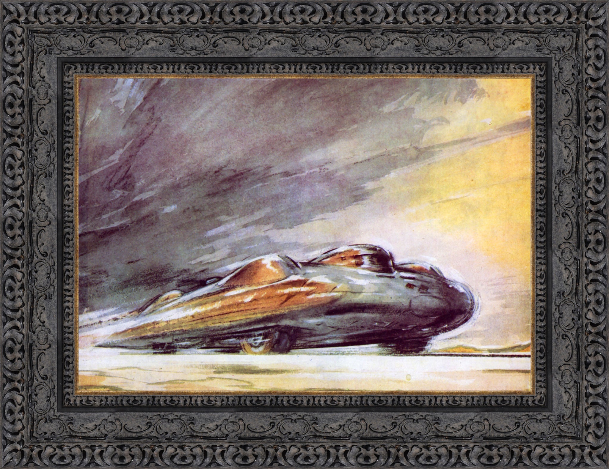 John Cobb’s Railton Breaking Record at 394mph, Utah by F. Gordon Crosby — Framed Giclee Canvas Print | Canvas Classics