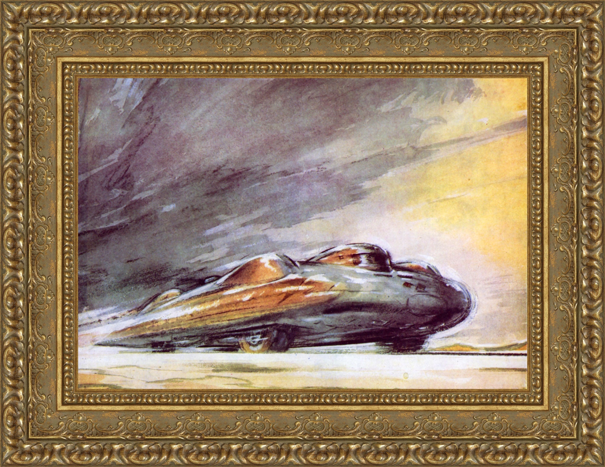 John Cobb’s Railton Breaking Record at 394mph, Utah by F. Gordon Crosby — Framed Giclee Canvas Print | Canvas Classics