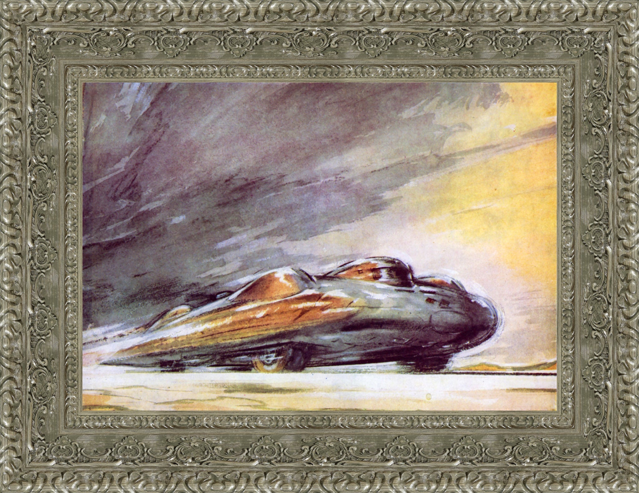 John Cobb’s Railton Breaking Record at 394mph, Utah by F. Gordon Crosby — Framed Giclee Canvas Print | Canvas Classics