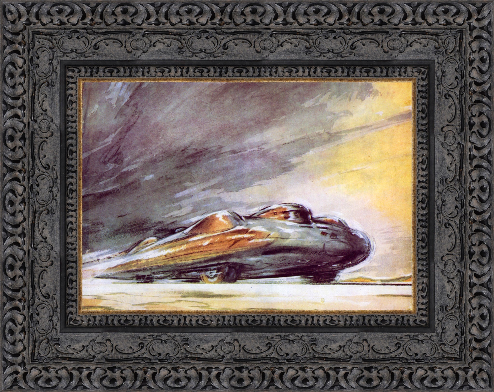 John Cobb’s Railton Breaking Record at 394mph, Utah by F. Gordon Crosby — Framed Giclee Canvas Print | Canvas Classics