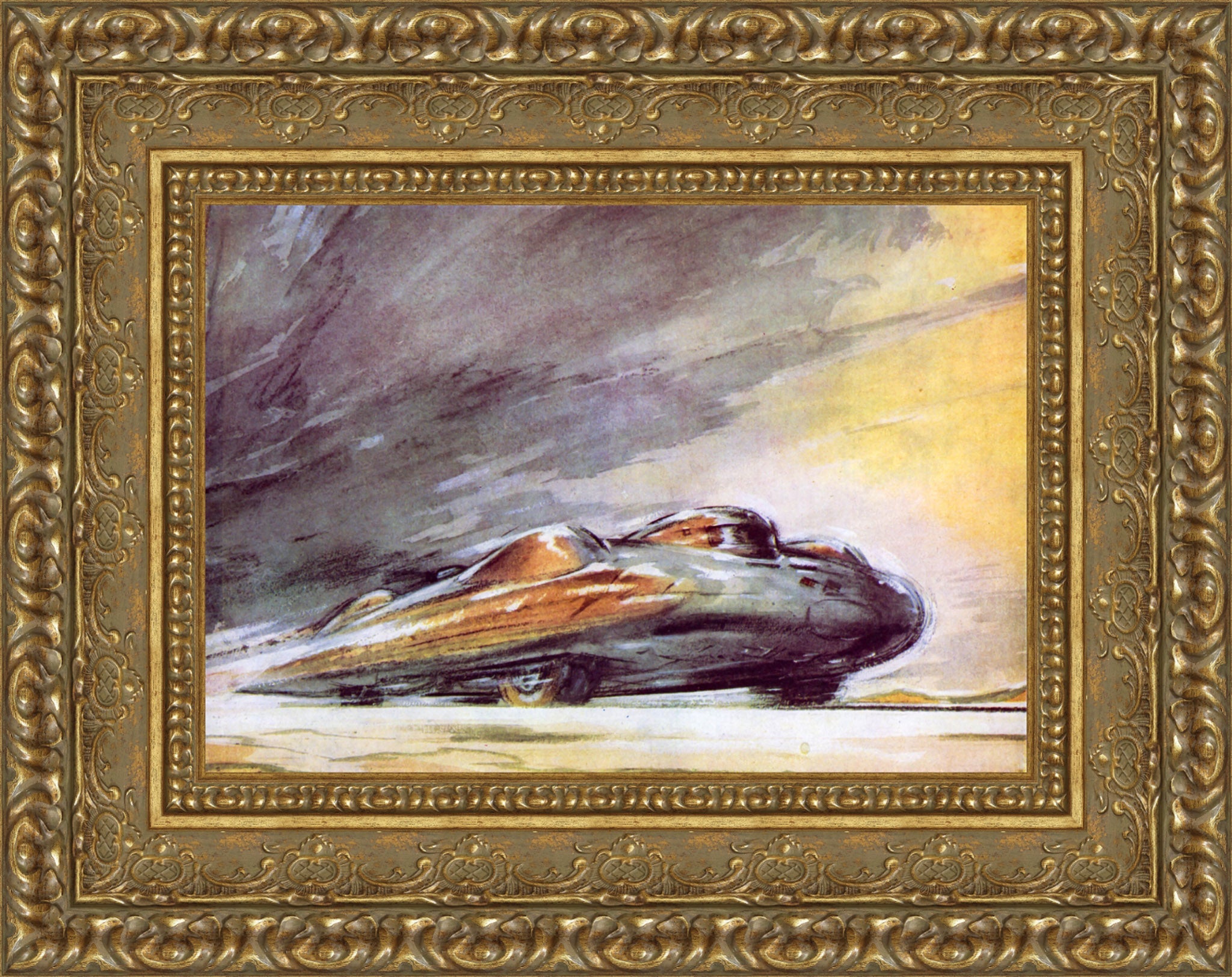 John Cobb’s Railton Breaking Record at 394mph, Utah by F. Gordon Crosby — Framed Giclee Canvas Print | Canvas Classics