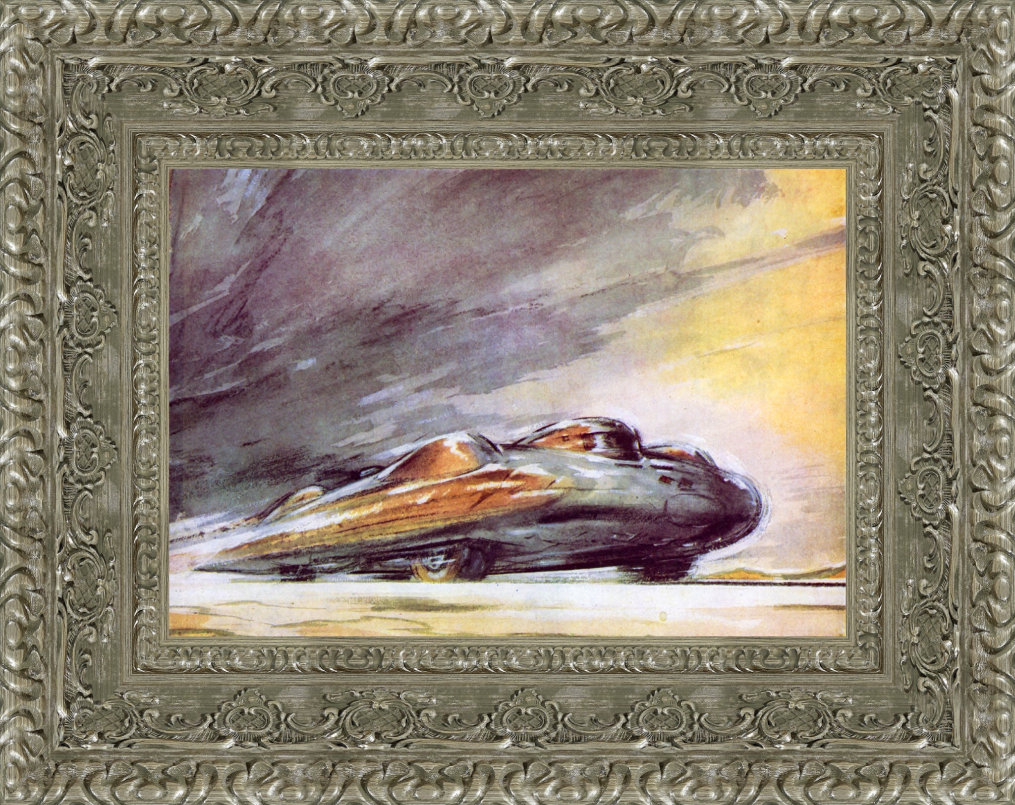 John Cobb’s Railton Breaking Record at 394mph, Utah by F. Gordon Crosby — Framed Giclee Canvas Print | Canvas Classics