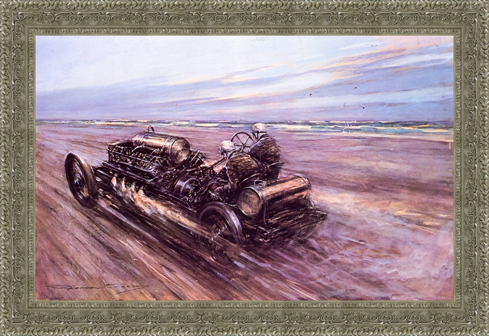 Land Speed Record at Saltburn 1908 by F. Gordon Crosby — Framed Giclee Canvas Print | Canvas Classics