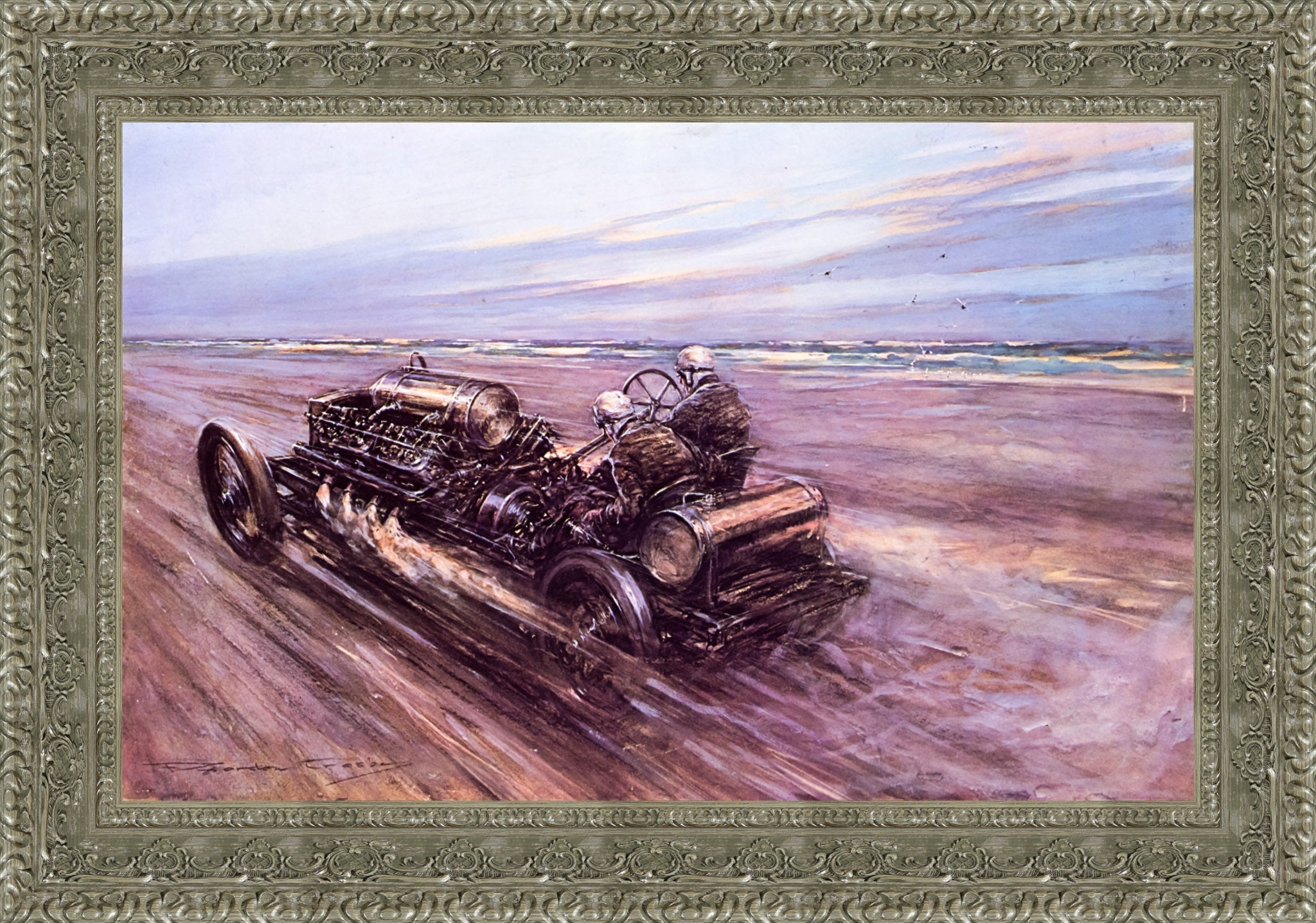 Land Speed Record at Saltburn 1908 by F. Gordon Crosby — Framed Giclee Canvas Print | Canvas Classics