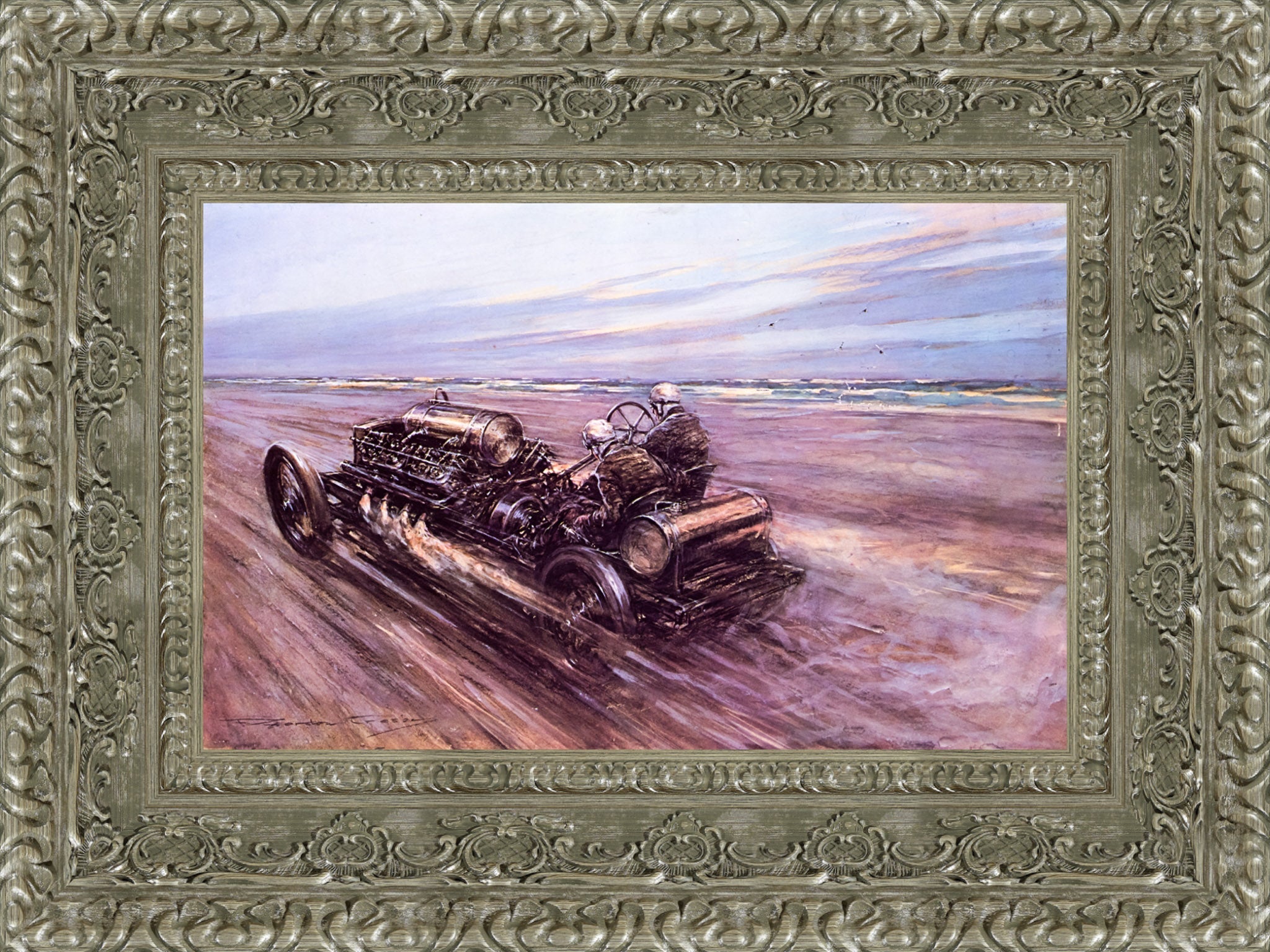 Land Speed Record at Saltburn 1908 by F. Gordon Crosby — Framed Giclee Canvas Print | Canvas Classics