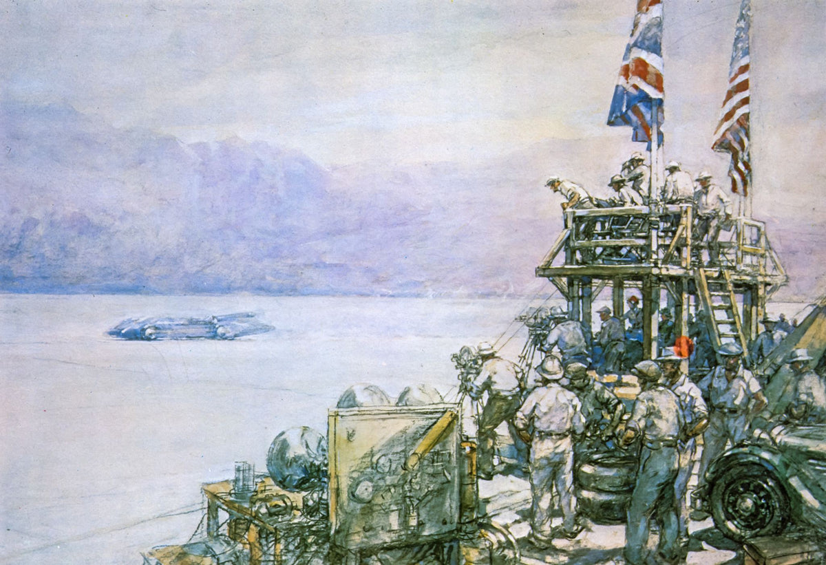 Malcolm Campbell’s Bluebird: Bonneville Landscape – F. Gordon Crosby, 1935, framed