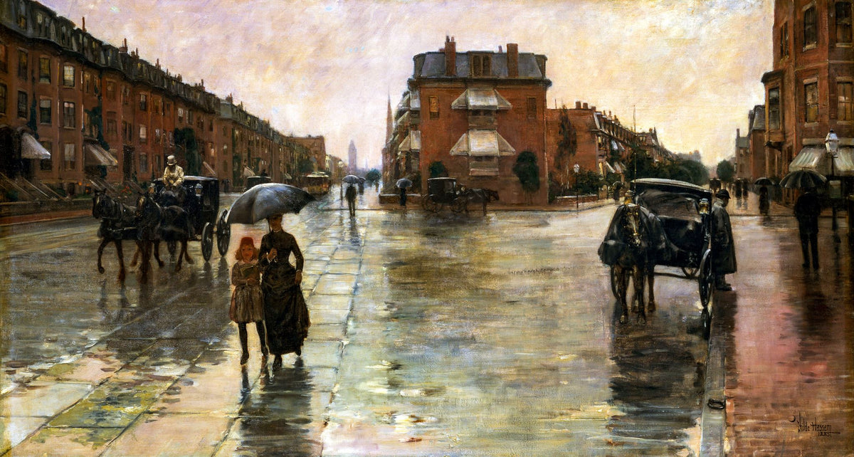 A Rainy Day, Boston – Childe Hassam, 1885, framed