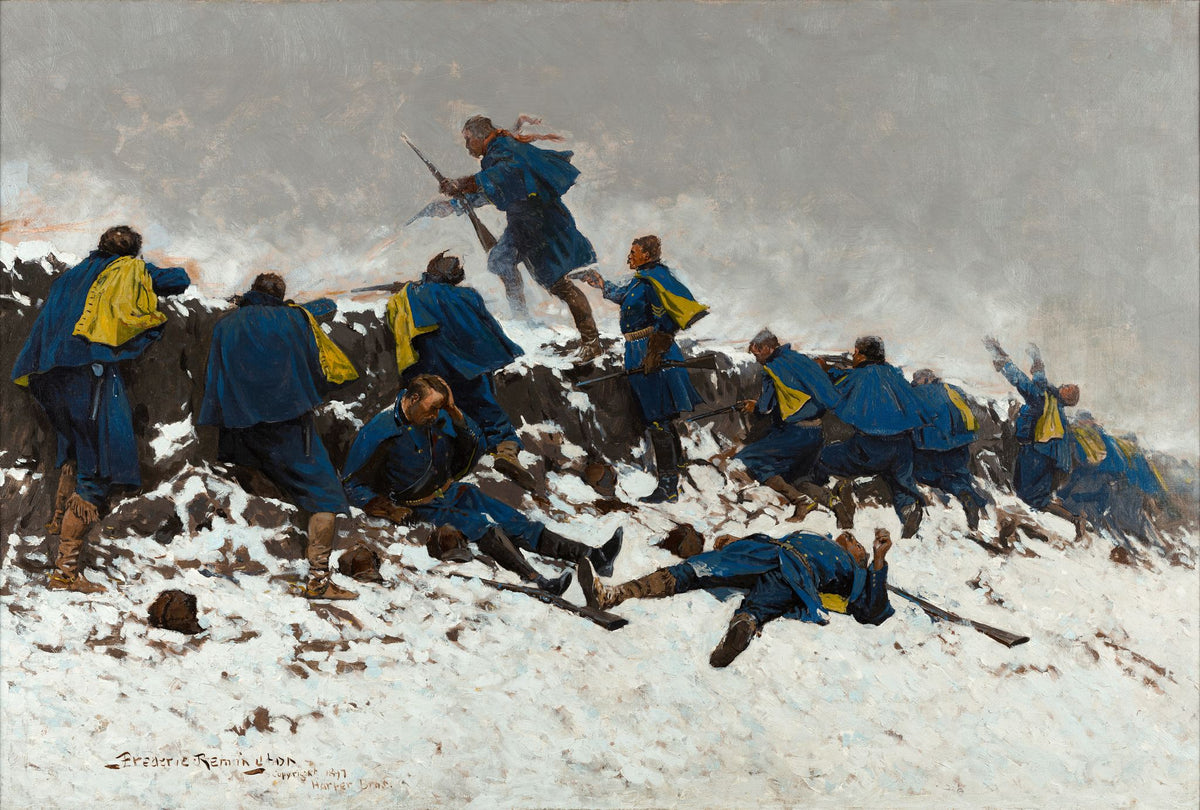 Through The Smoke Sprang The Daring Soldier – Frederic Remington, 1897, framed