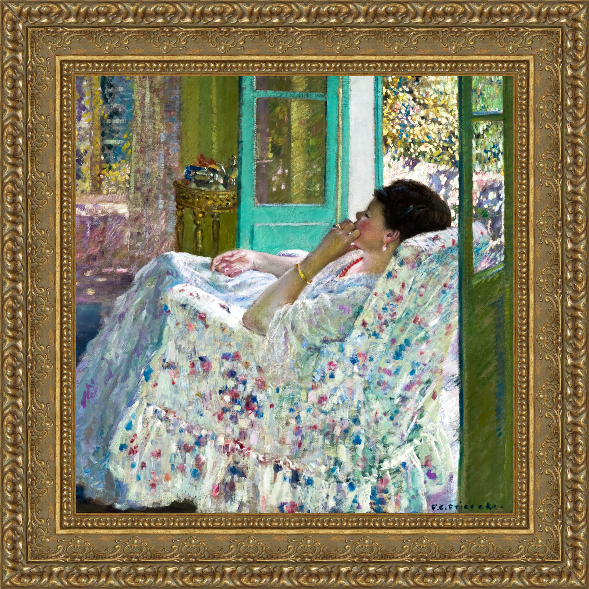 Afternoon Yellow Room – Frederick Carl Frieseke, 1910 – Large Gold Framed Canvas