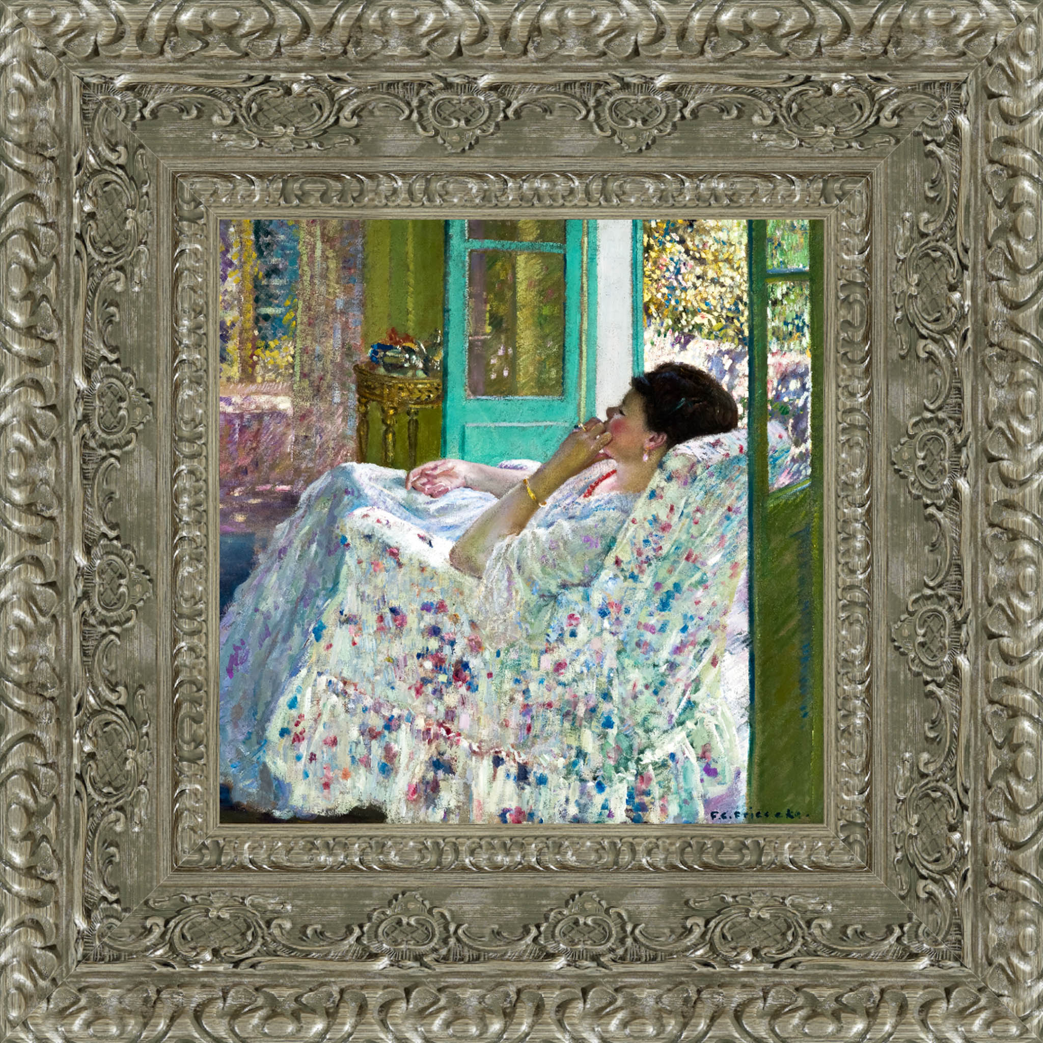 Afternoon Yellow Room – Frederick Carl Frieseke, 1910 – Small Silver Framed Canvas