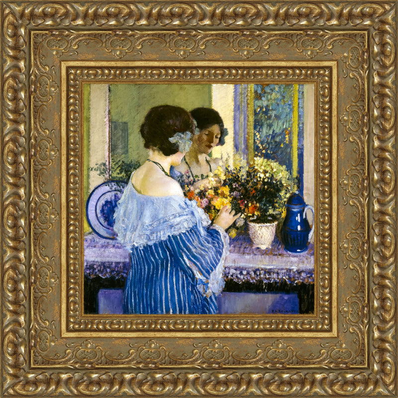 Girl In Blue Arranging Flowers – Frederick Carl Frieseke, 1915