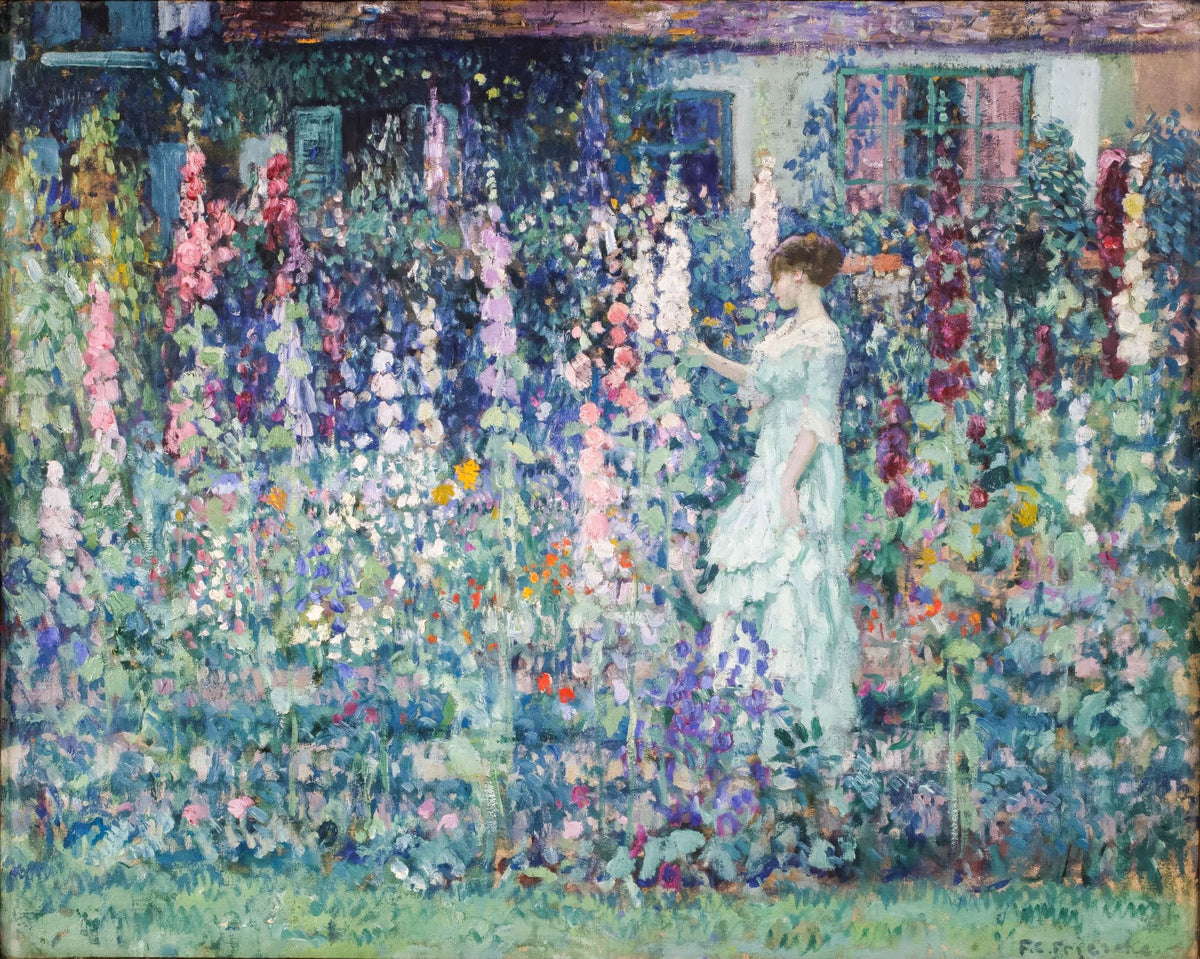 Hollyhocks – Frederick Carl Frieseke, c. 1912, framed
