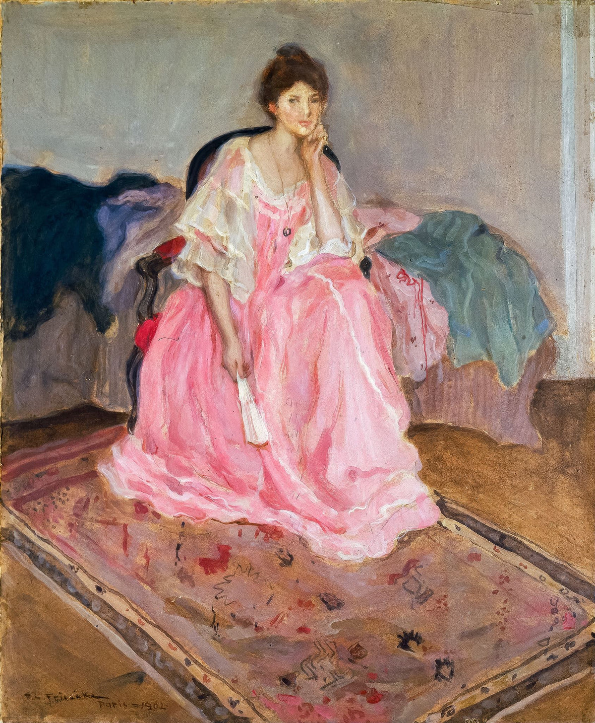 Lady In Pink – Frederick Carl Frieseke, 1912, framed