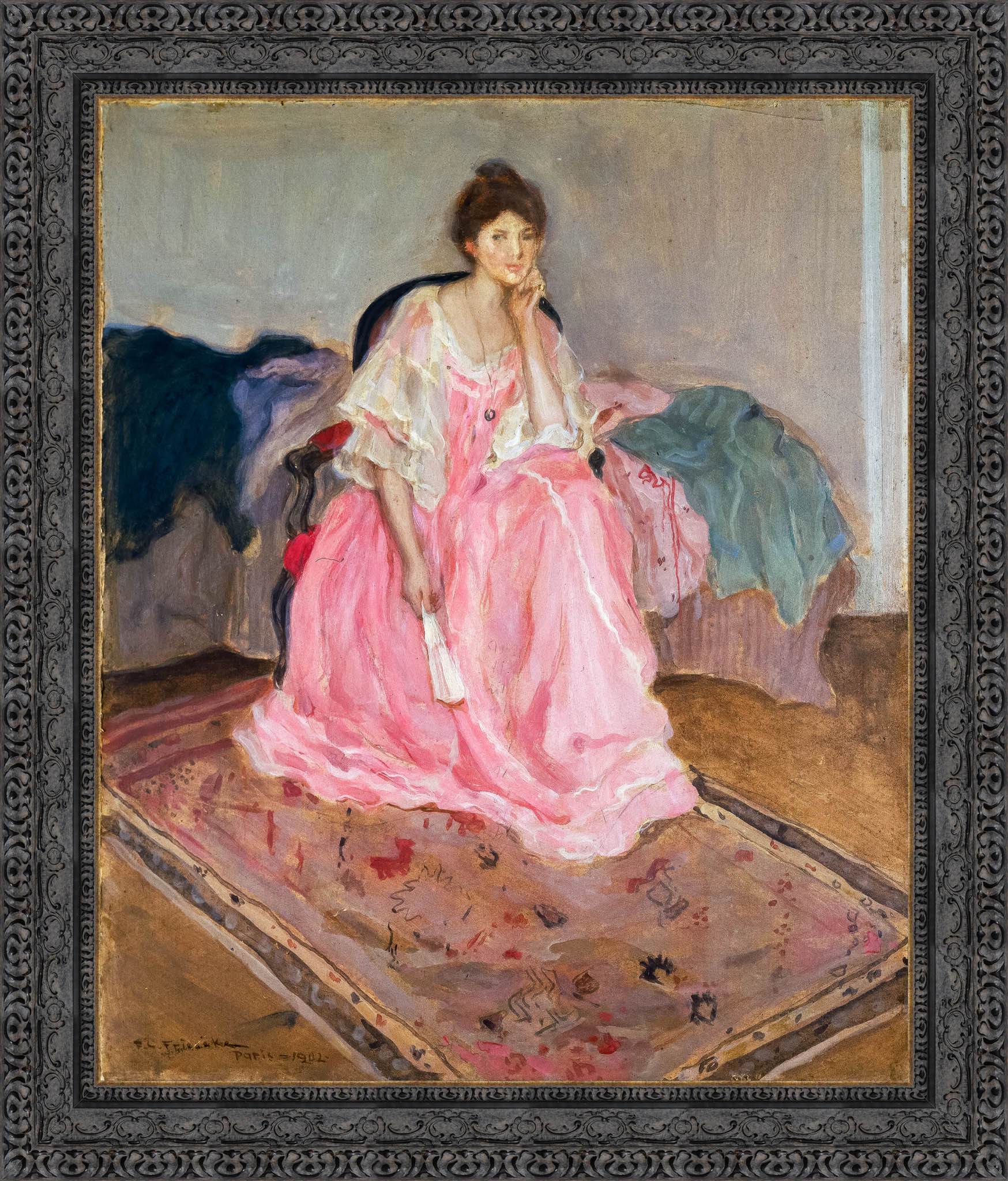 Lady In Pink by Frederick Carl Frieseke — Framed Giclee Canvas Print | Canvas Classics
