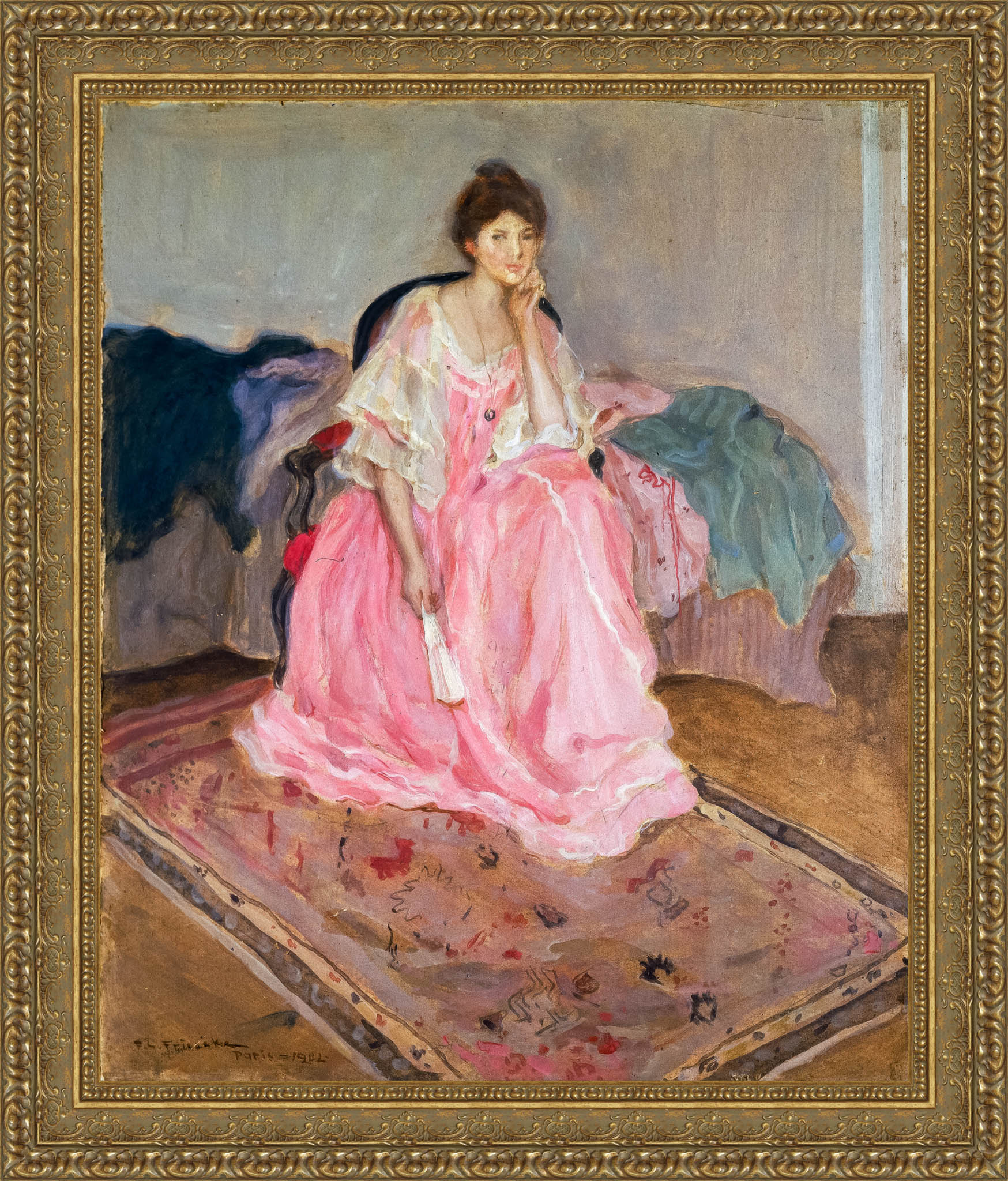 Lady In Pink by Frederick Carl Frieseke — Framed Giclee Canvas Print | Canvas Classics