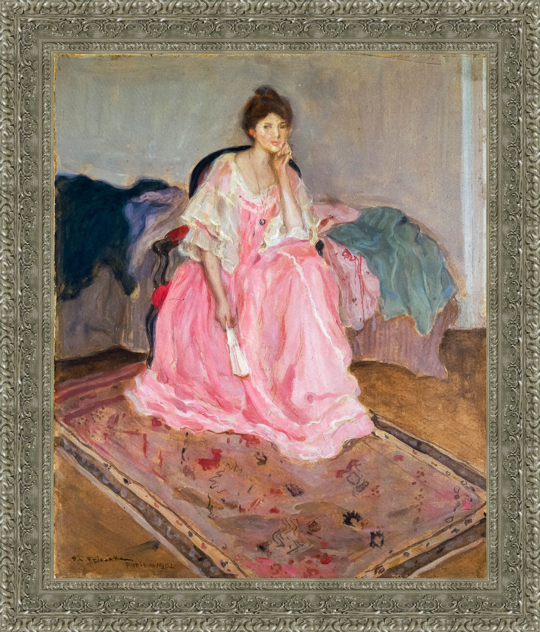 Lady In Pink by Frederick Carl Frieseke — Framed Giclee Canvas Print | Canvas Classics