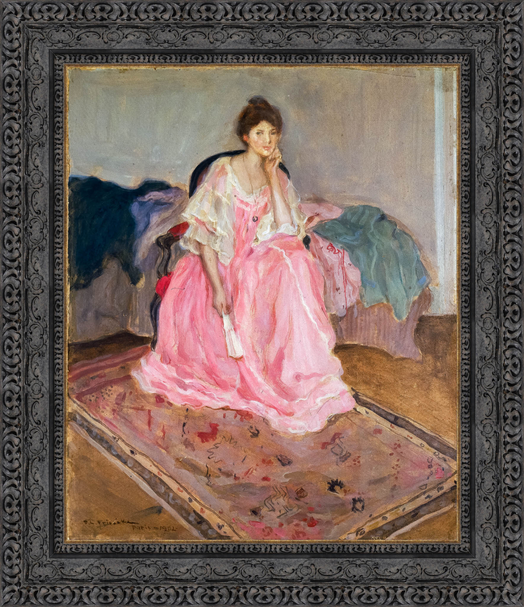 Lady In Pink by Frederick Carl Frieseke — Framed Giclee Canvas Print | Canvas Classics