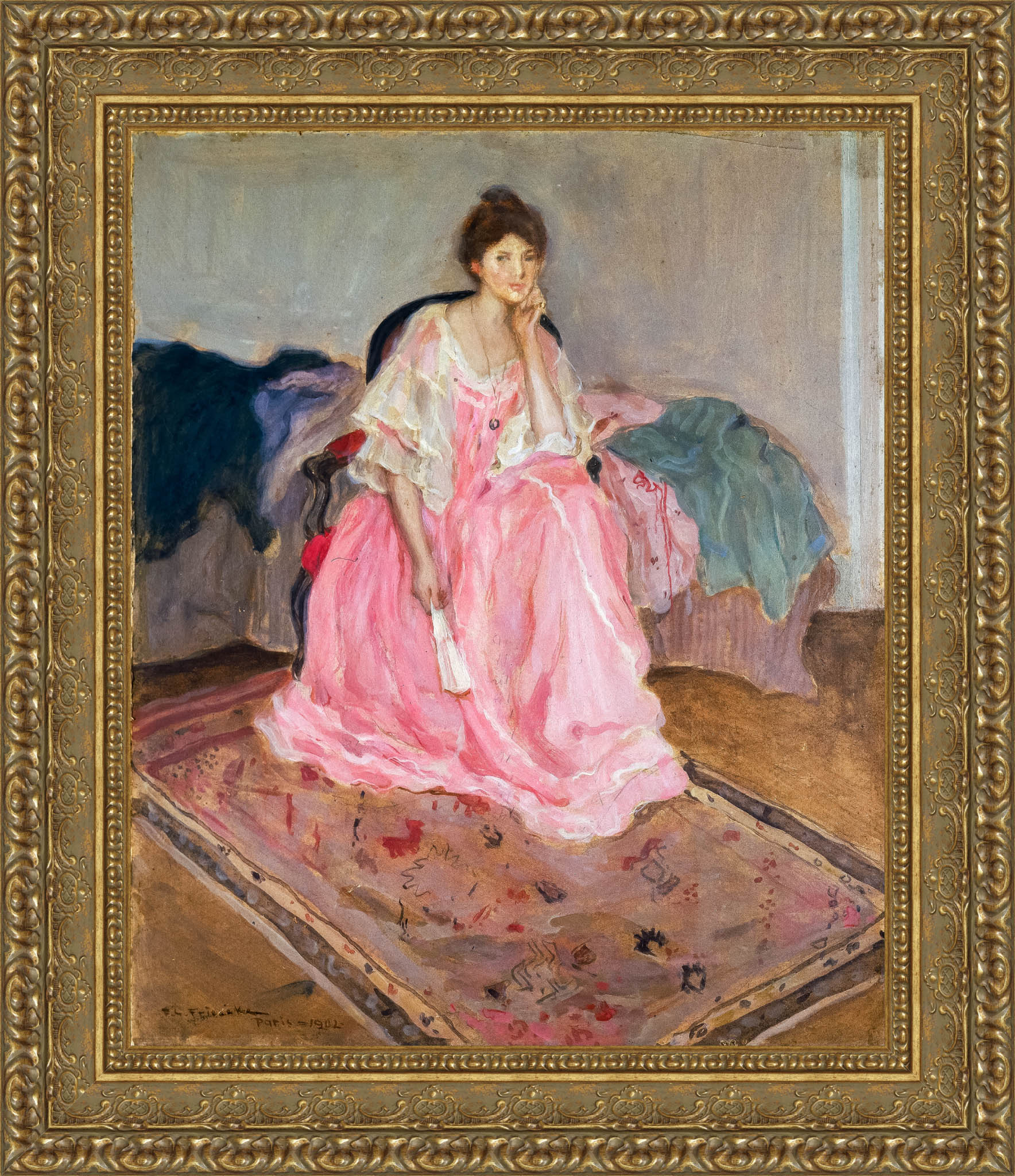 Lady In Pink by Frederick Carl Frieseke — Framed Giclee Canvas Print | Canvas Classics