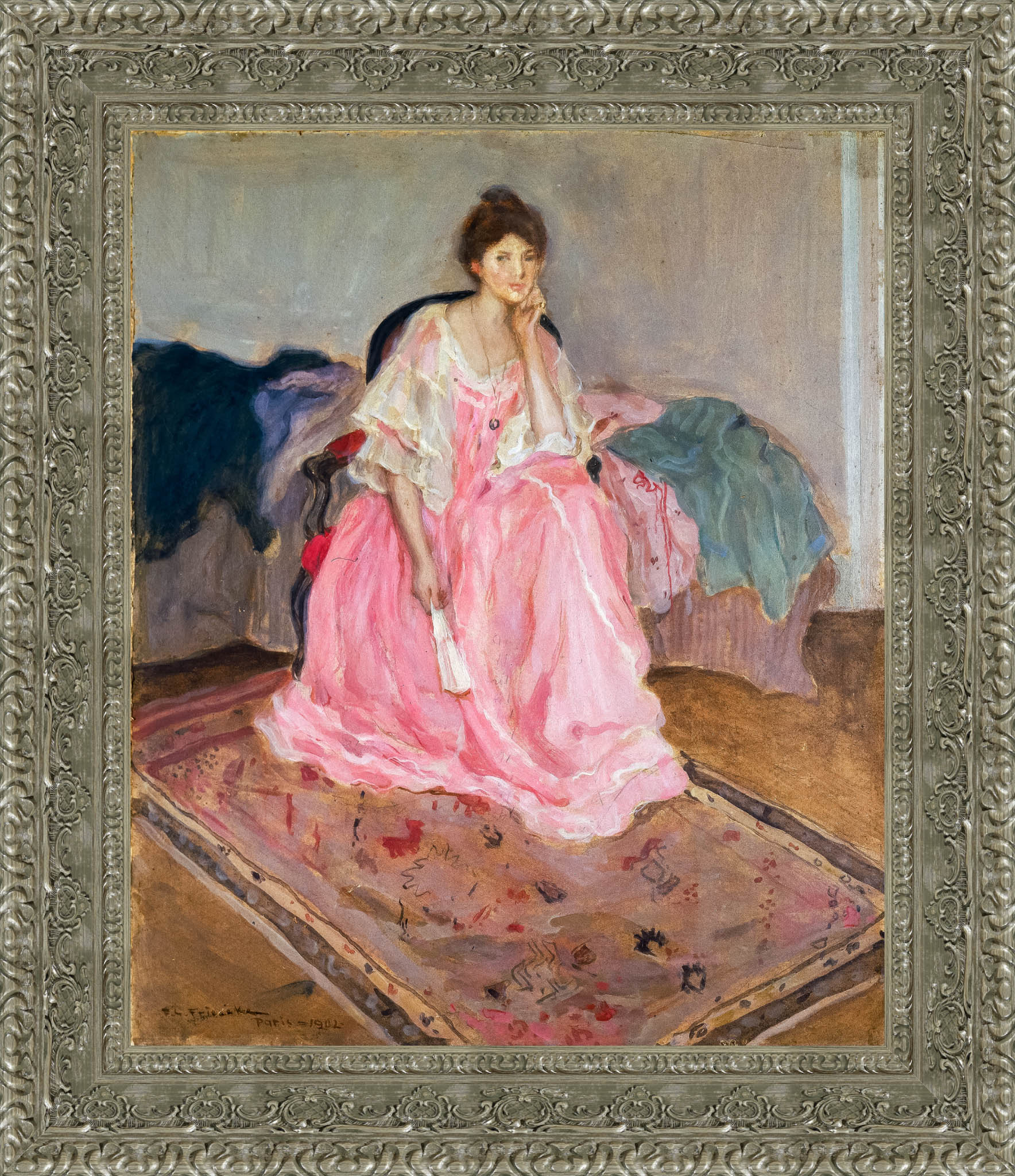 Lady In Pink by Frederick Carl Frieseke — Framed Giclee Canvas Print | Canvas Classics