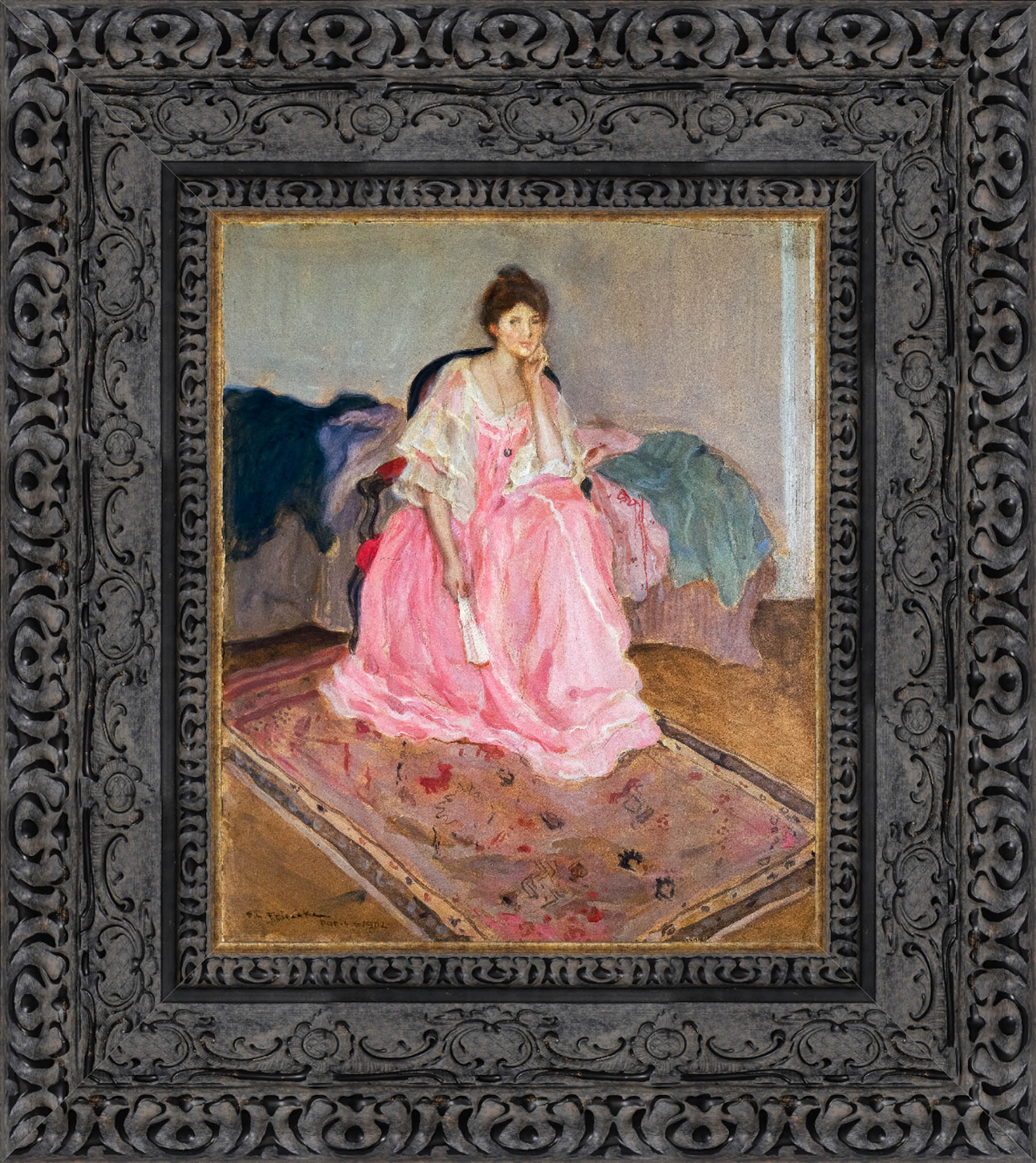Lady In Pink by Frederick Carl Frieseke — Framed Giclee Canvas Print | Canvas Classics