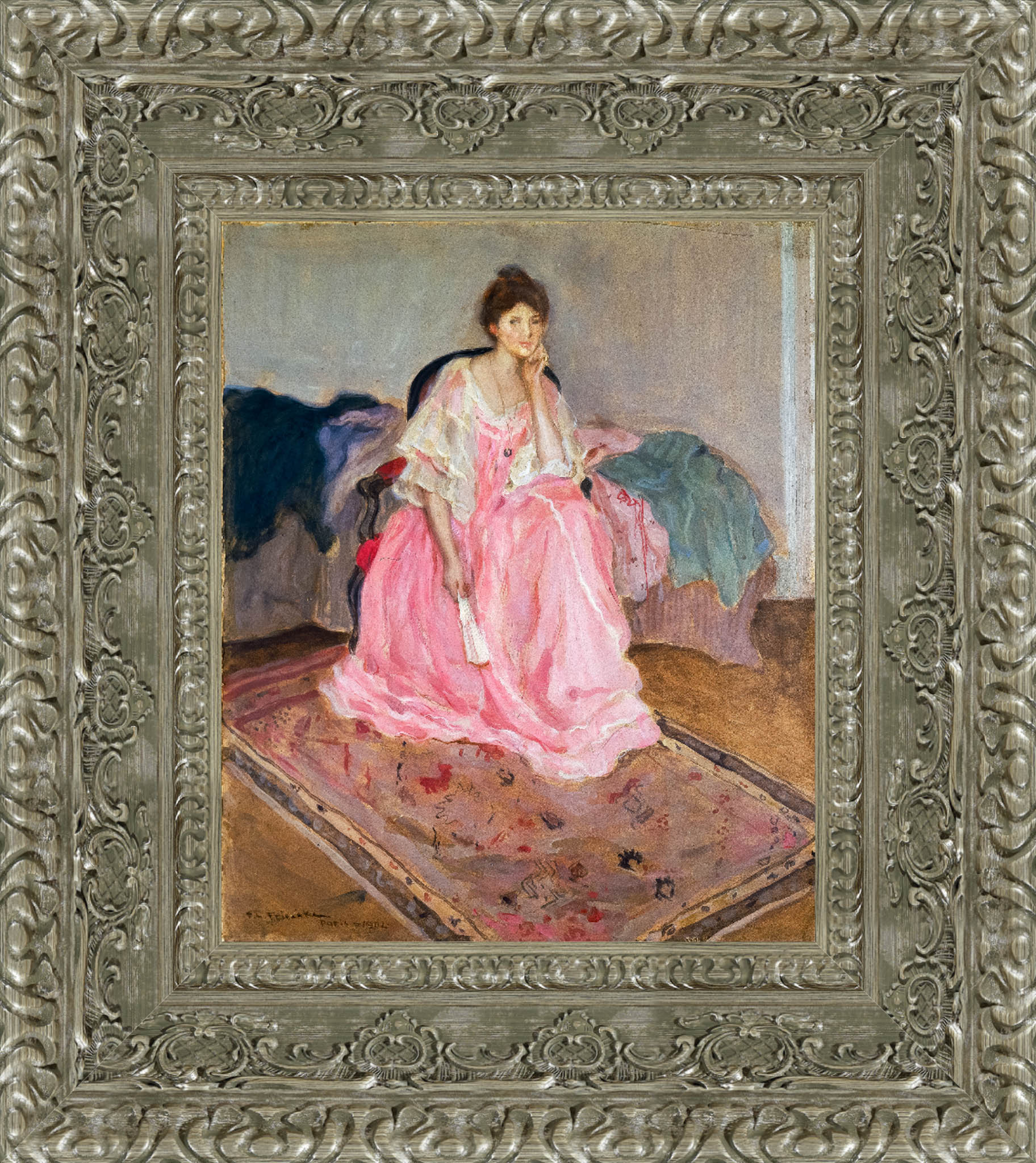 Lady In Pink by Frederick Carl Frieseke — Framed Giclee Canvas Print | Canvas Classics