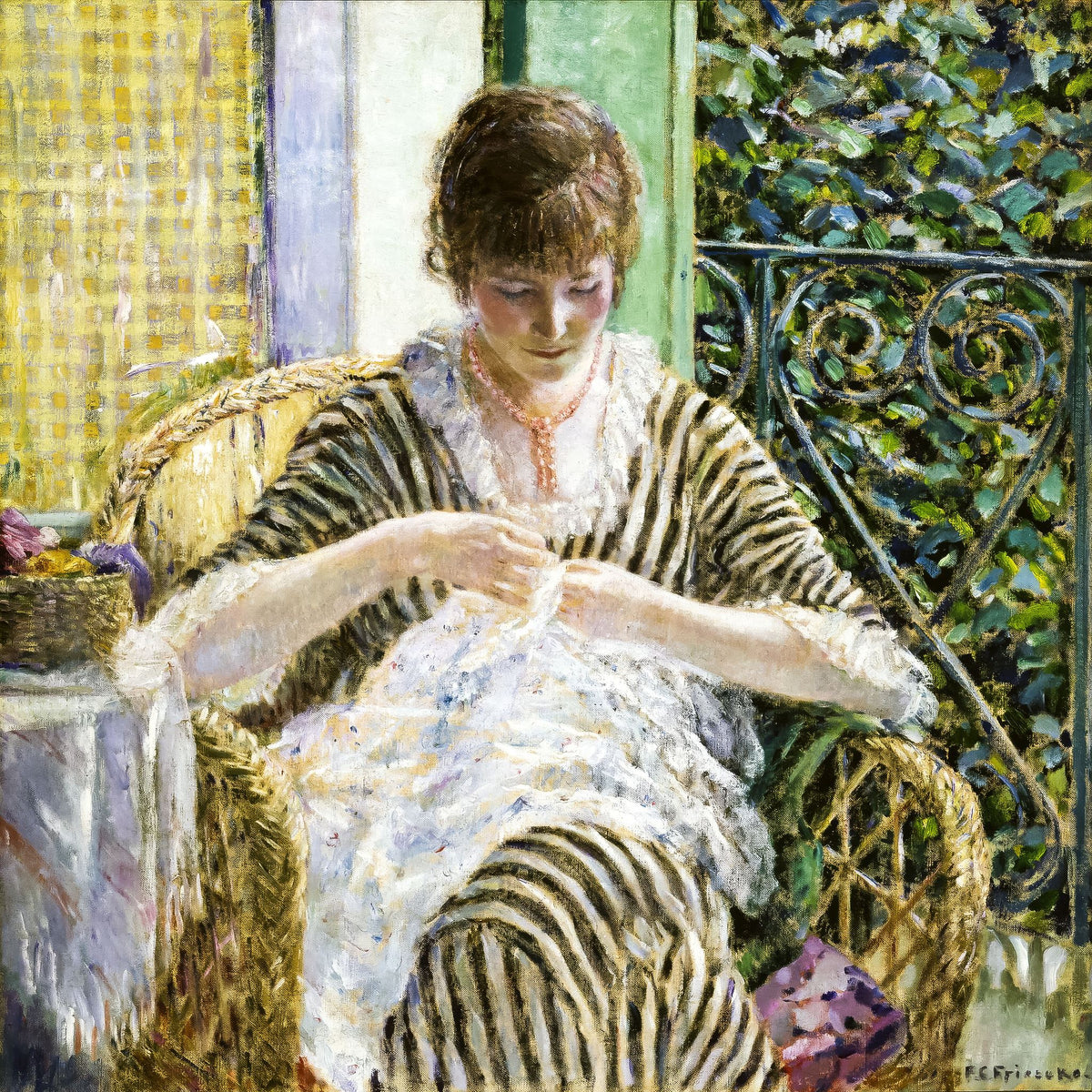 On The Balcony – Frederick Carl Frieseke, 1912, framed