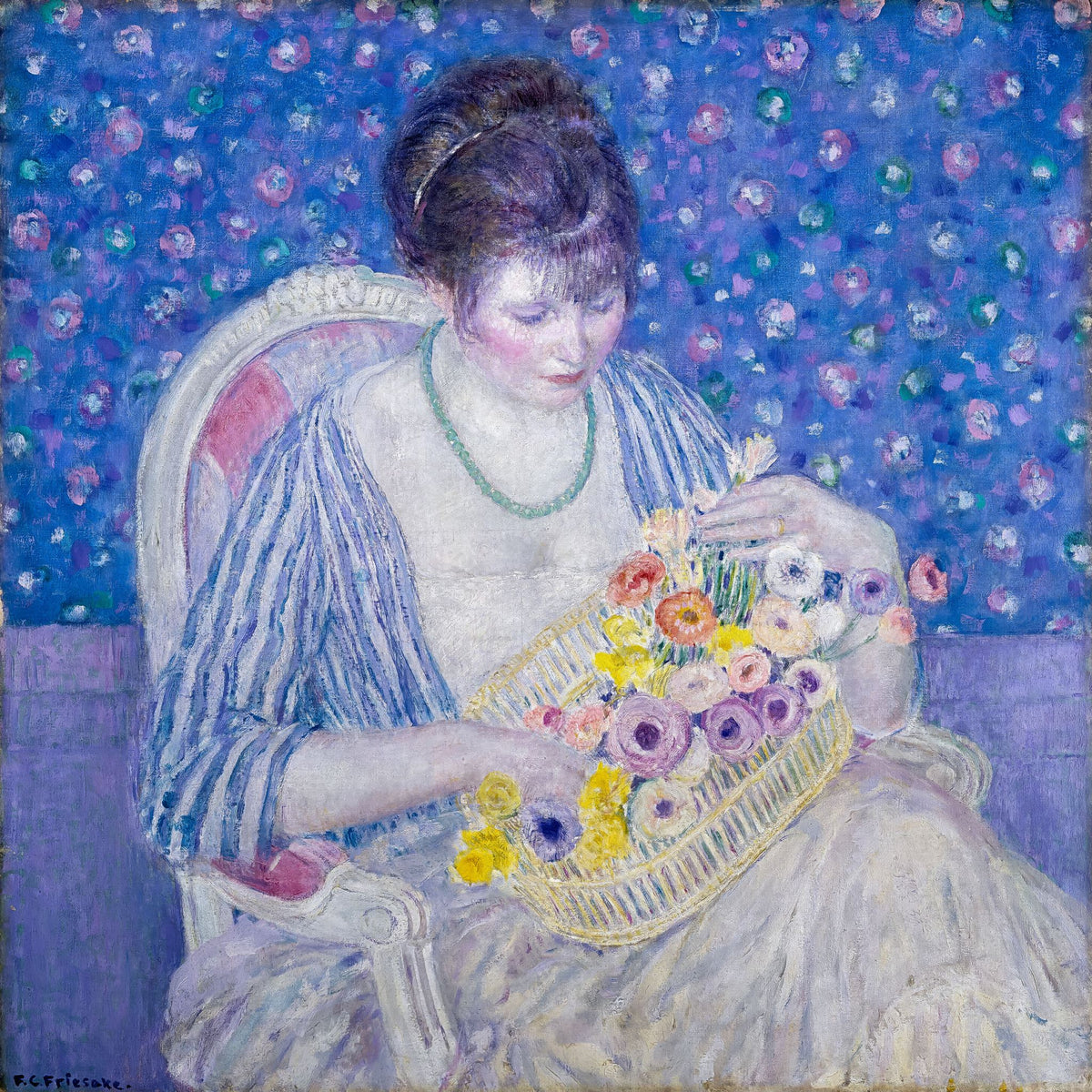 The Basket Of Flowers – Frederick Carl Frieseke, c. 1915, framed