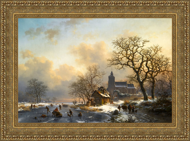 Een Winterlandschap Met Schaatsers Op Een Bevroren Rivier – Frederik Marinus Kruseman, 1860
