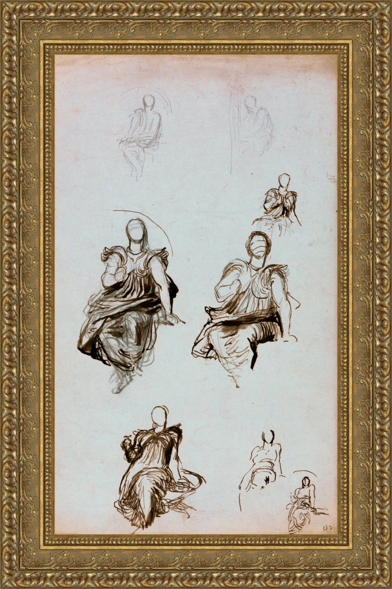 Studies Of A Seated Draped Figure With A Book – George Frederick Watts, 1870s