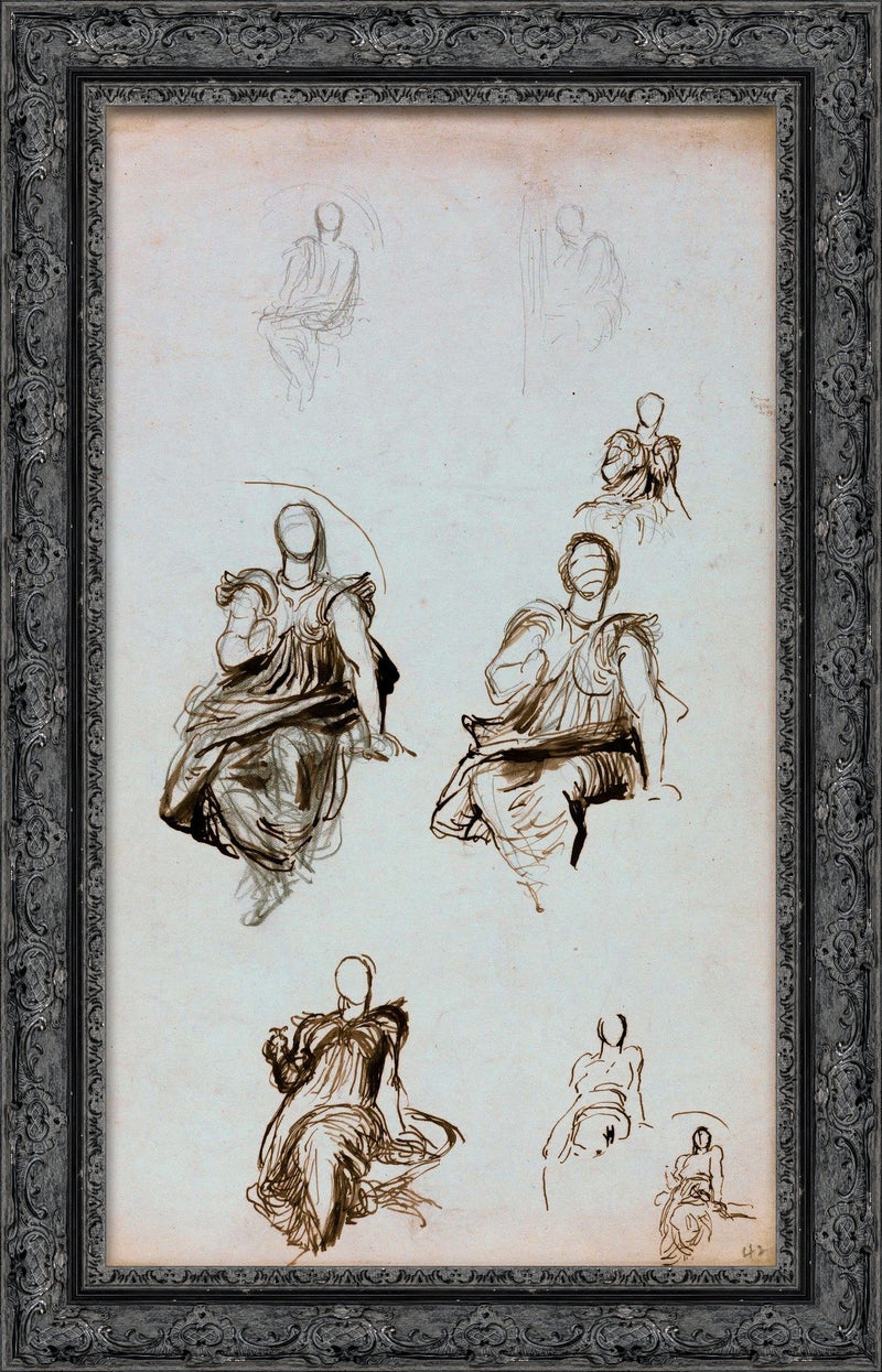 Studies Of A Seated Draped Figure With A Book – George Frederick Watts, 1870s