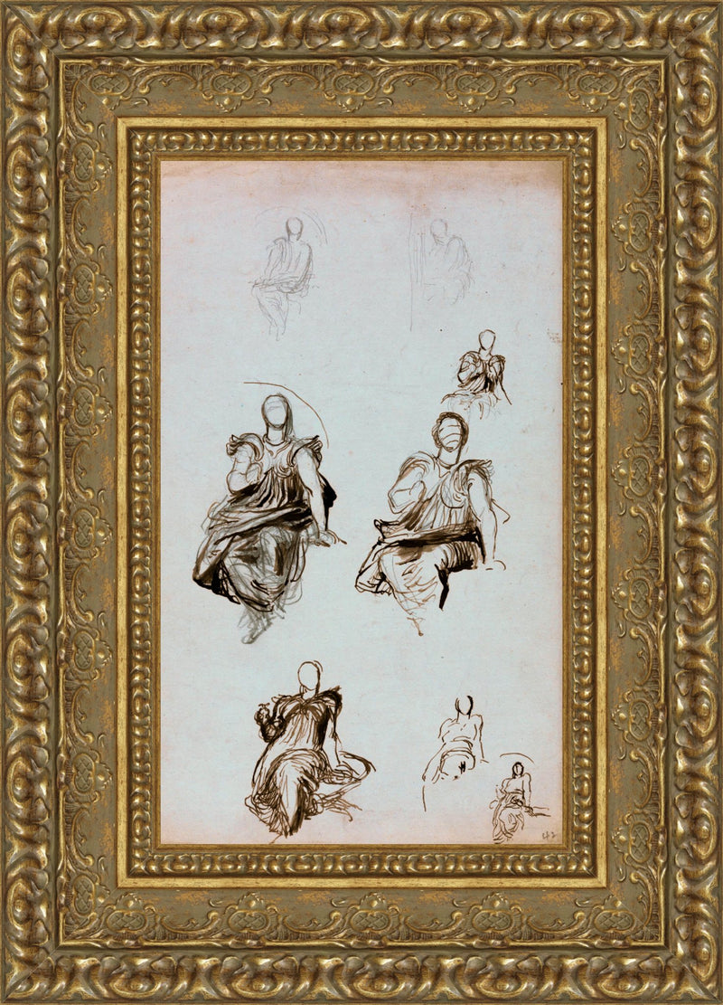 Studies Of A Seated Draped Figure With A Book – George Frederick Watts, 1870s