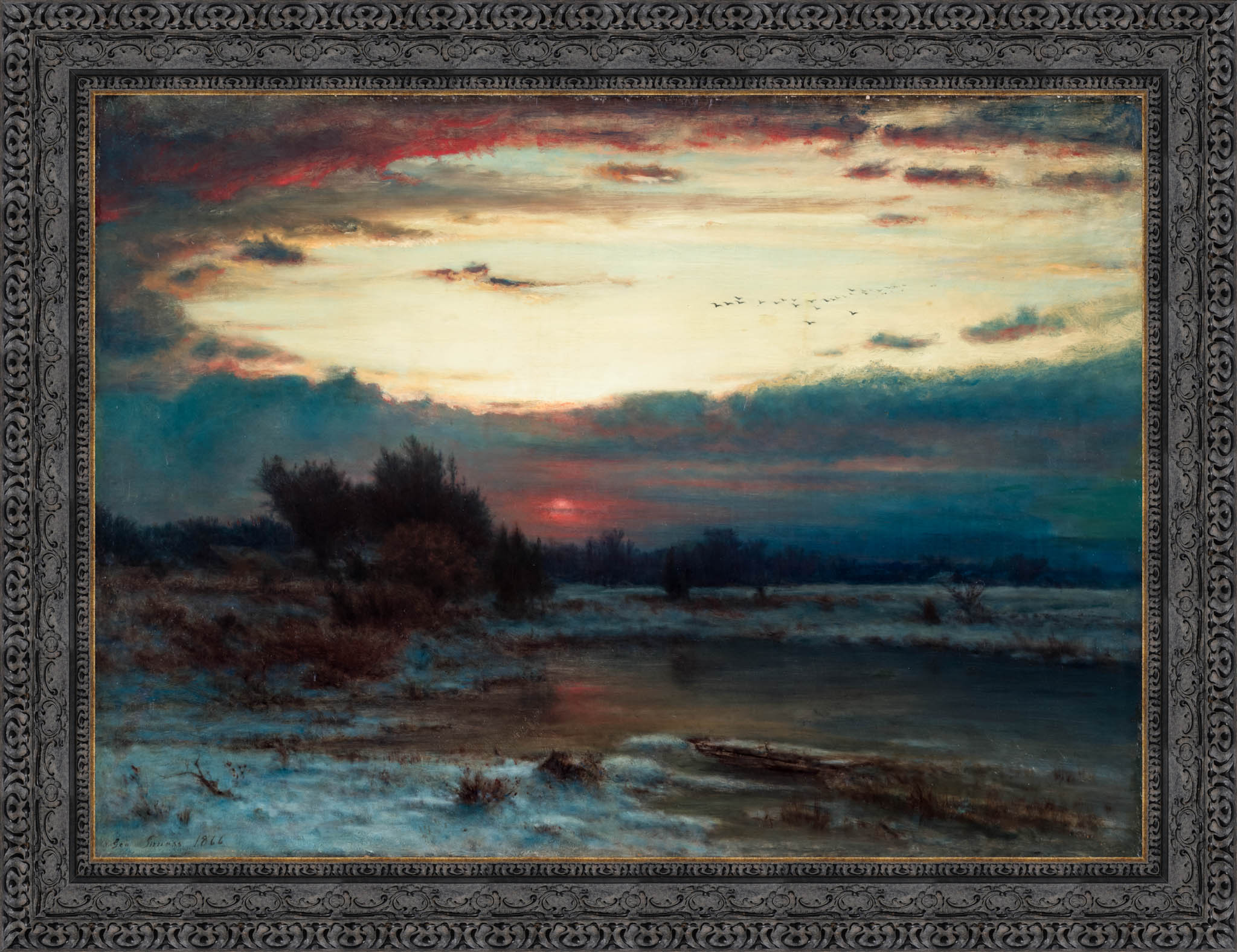 A Winter Sky by George Inness — Framed Giclee Canvas Print | Canvas Classics