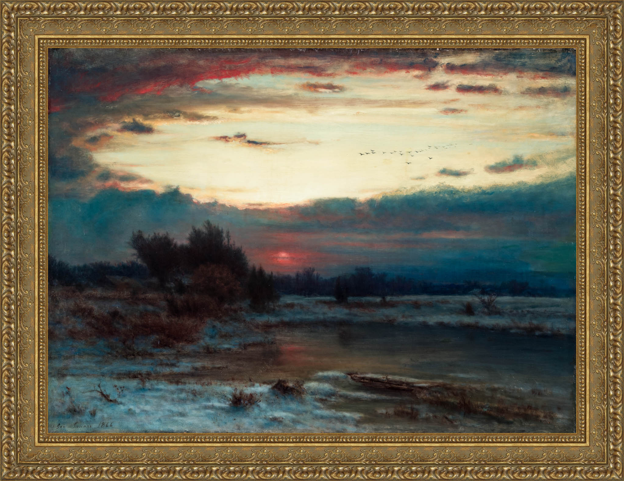 A Winter Sky by George Inness — Framed Giclee Canvas Print | Canvas Classics
