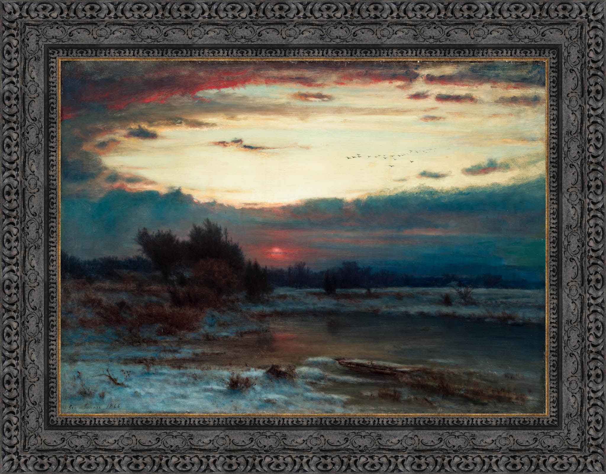 A Winter Sky by George Inness — Framed Giclee Canvas Print | Canvas Classics
