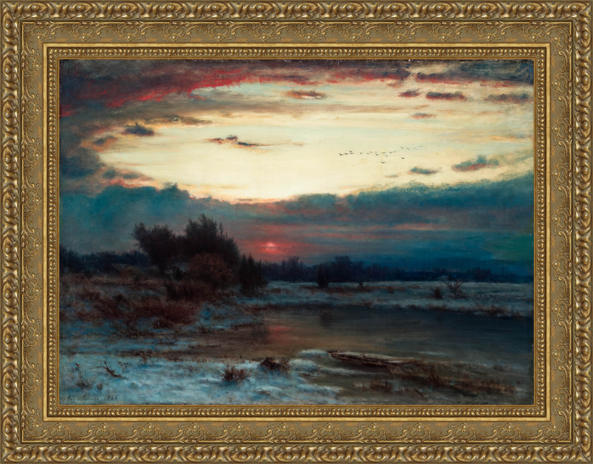 A Winter Sky by George Inness — Framed Giclee Canvas Print | Canvas Classics