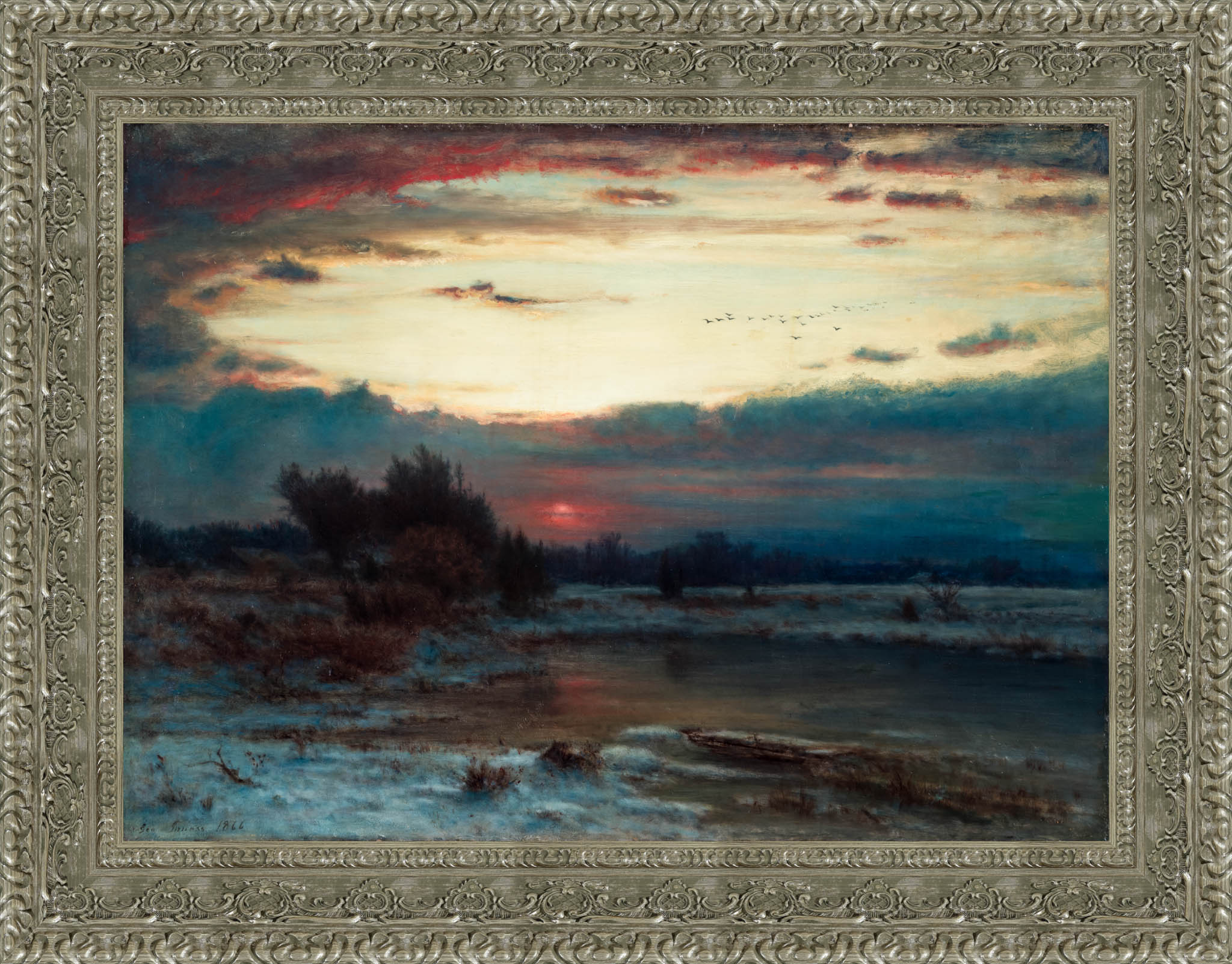 A Winter Sky by George Inness — Framed Giclee Canvas Print | Canvas Classics