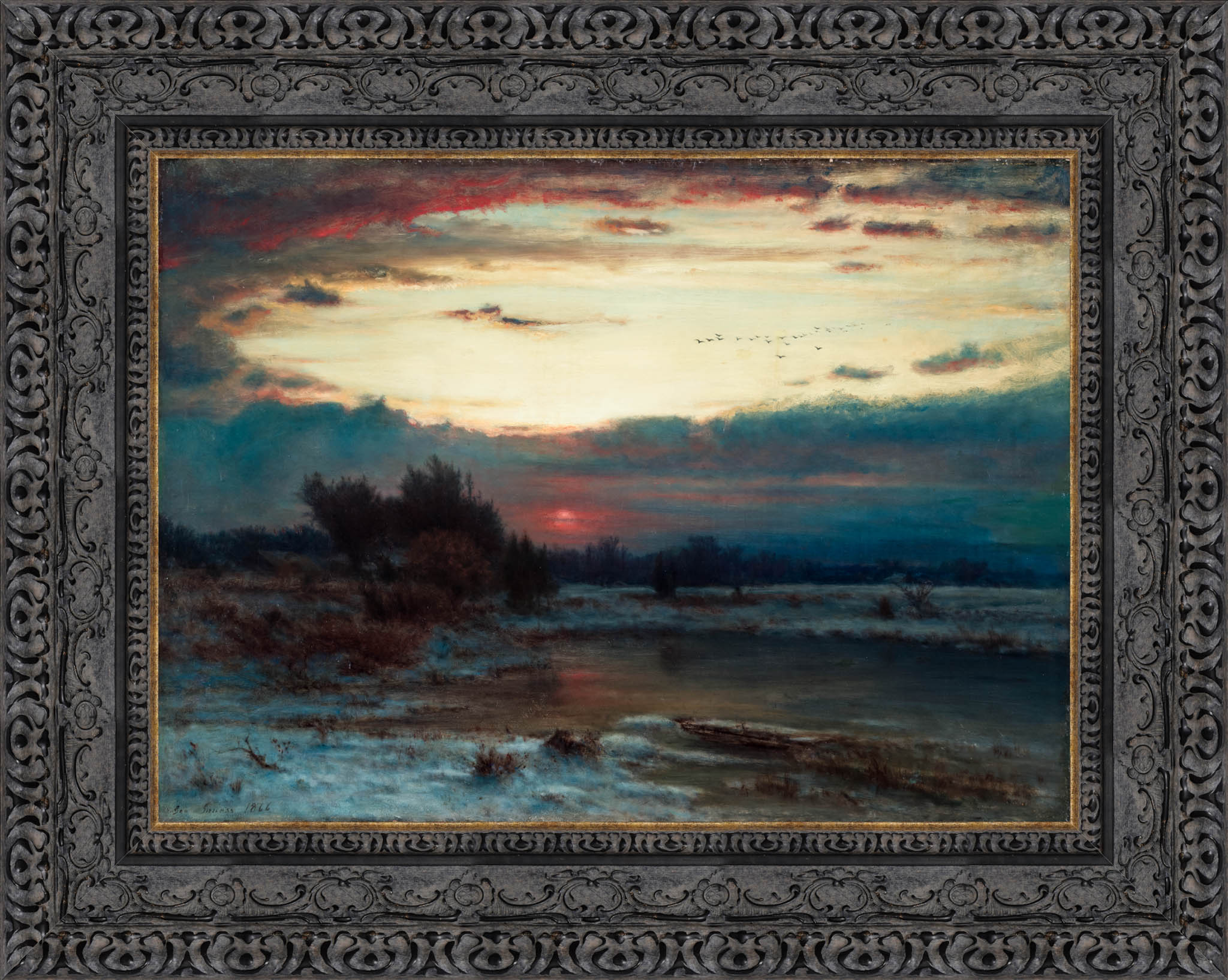 A Winter Sky by George Inness — Framed Giclee Canvas Print | Canvas Classics