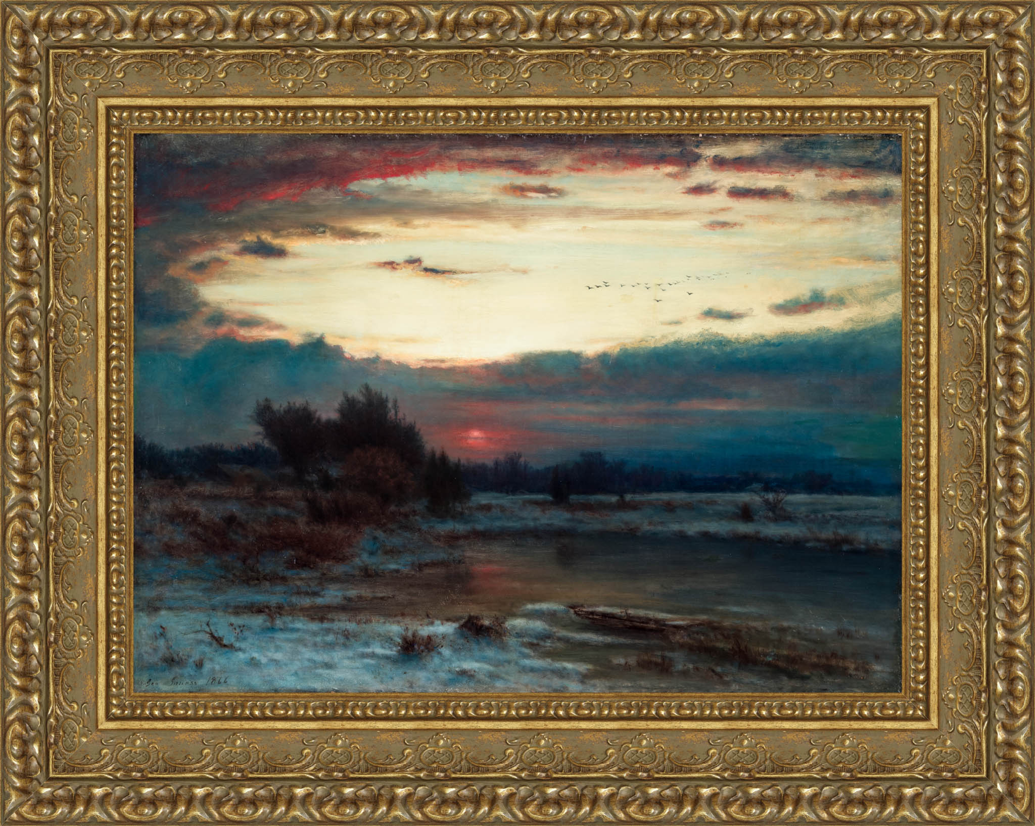 A Winter Sky by George Inness — Framed Giclee Canvas Print | Canvas Classics